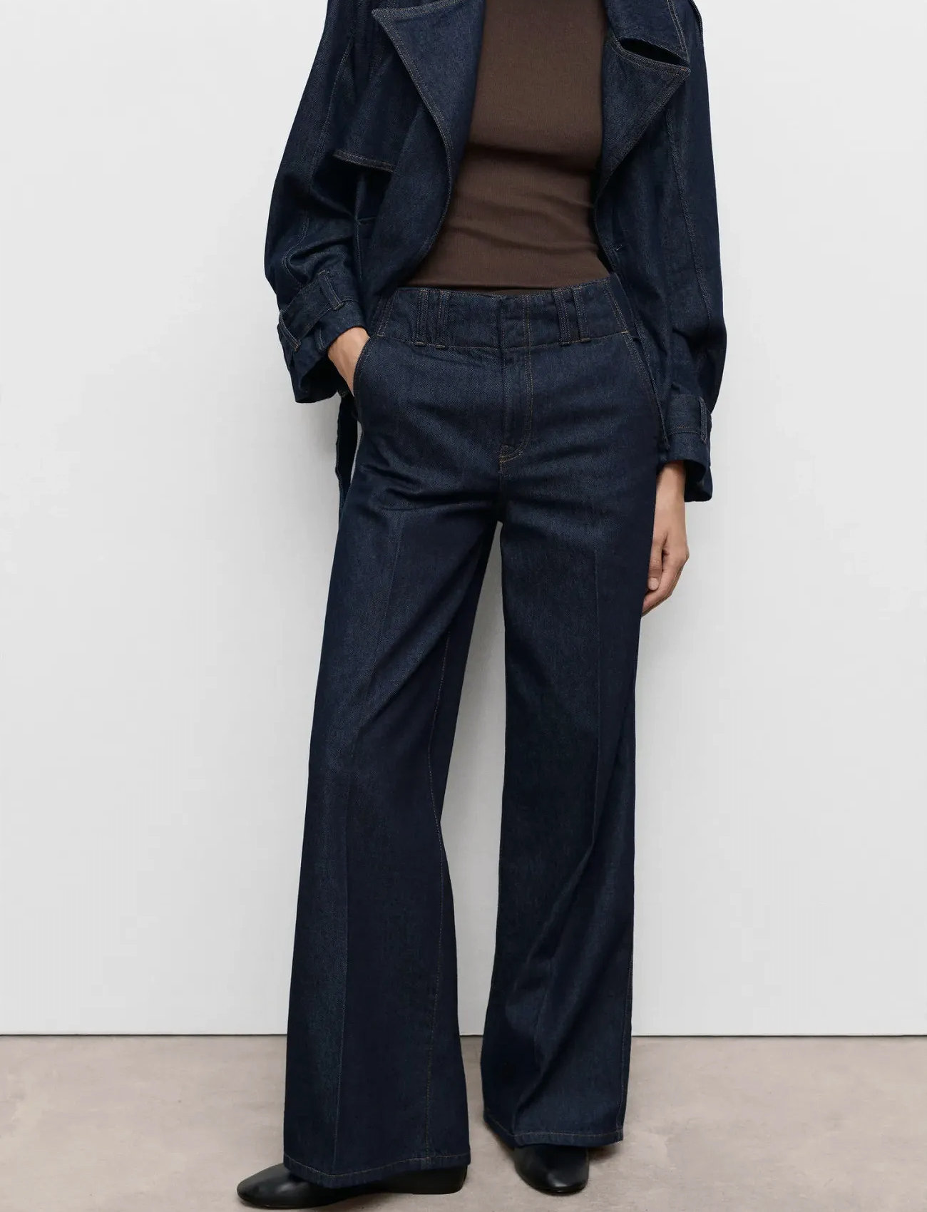 Mango Wide Leg Denim Trousers With Belt Loops, XS, Navy, Jeans > Vidde, Dame