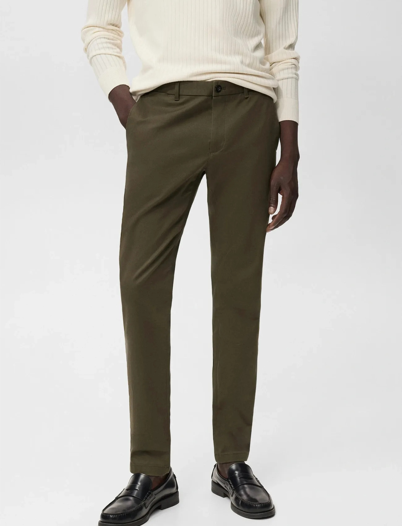 Mango Barna Slim-Fit Twill Chino Trousers, 38, Khaki green, Bukser > Chinos, Herre