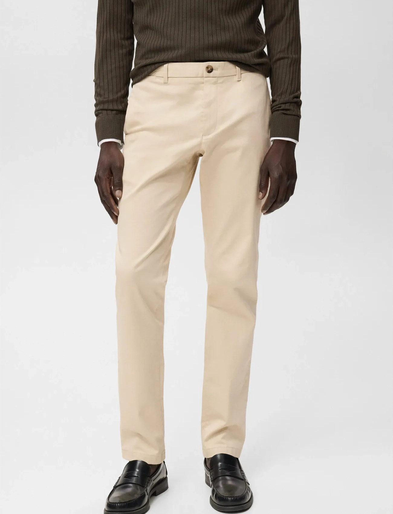Mango Barna Slim-Fit Twill Chino Trousers, 46, Cream, Bukser > Chinos, Herre