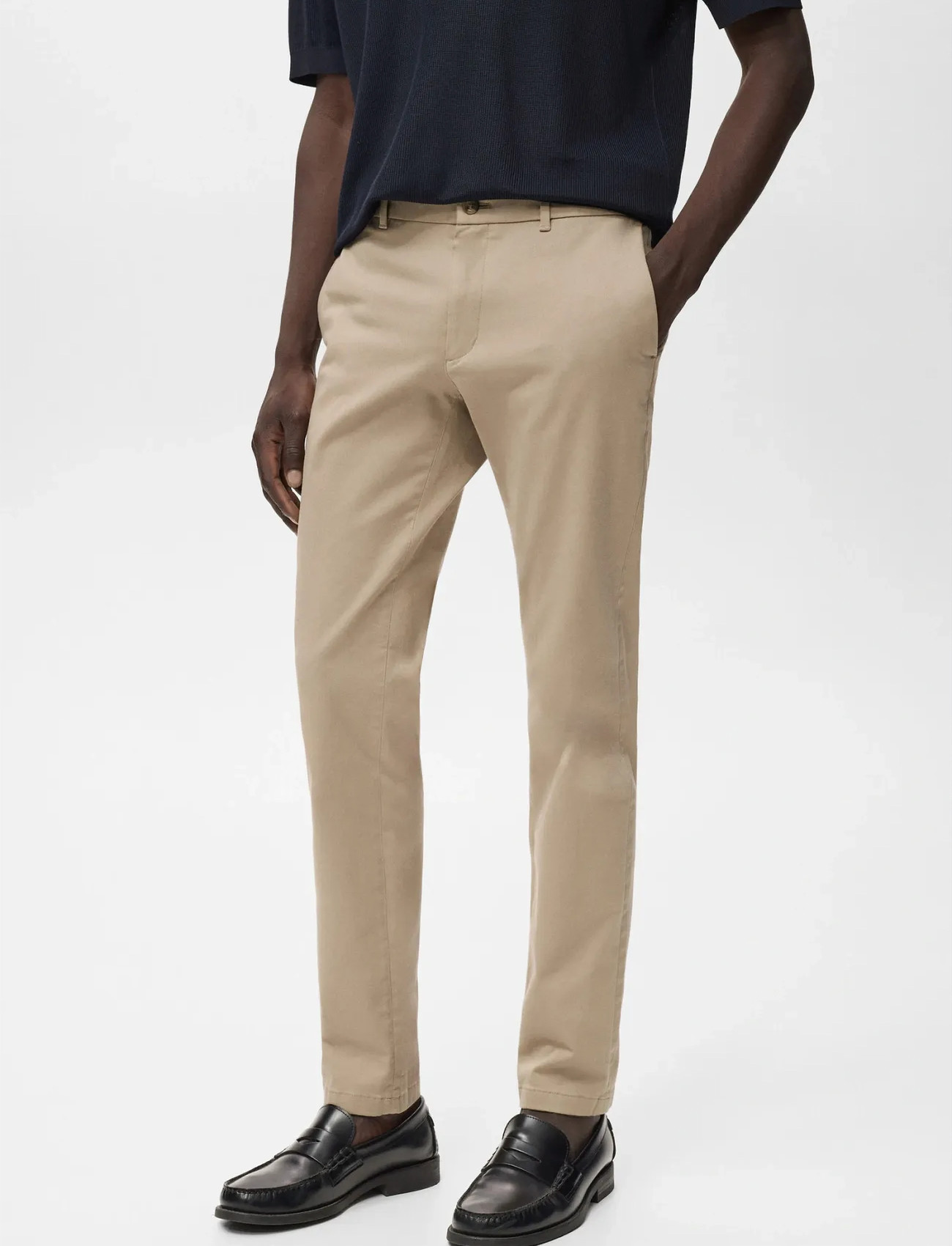 Mango Barna Slim-Fit Twill Chino Trousers, 42, Beige, Bukser > Chinos, Herre