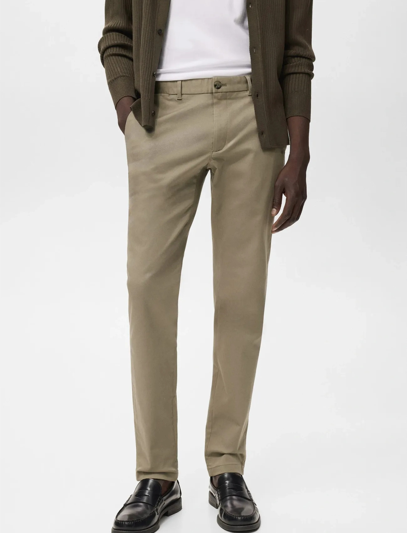 Mango Barna Slim-Fit Twill Chino Trousers, 40, Beige, Bukser > Chinos, Herre