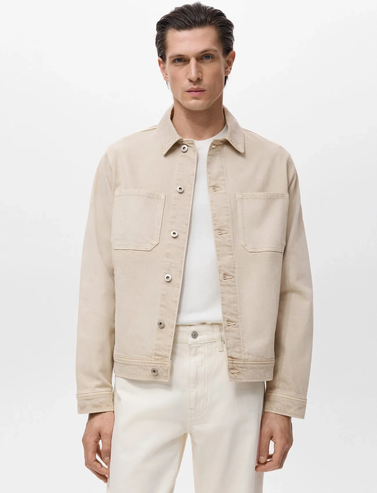 Mango Denim Jacket Pockets, XS, Beige, Jakker > Lette Jakker, Herre