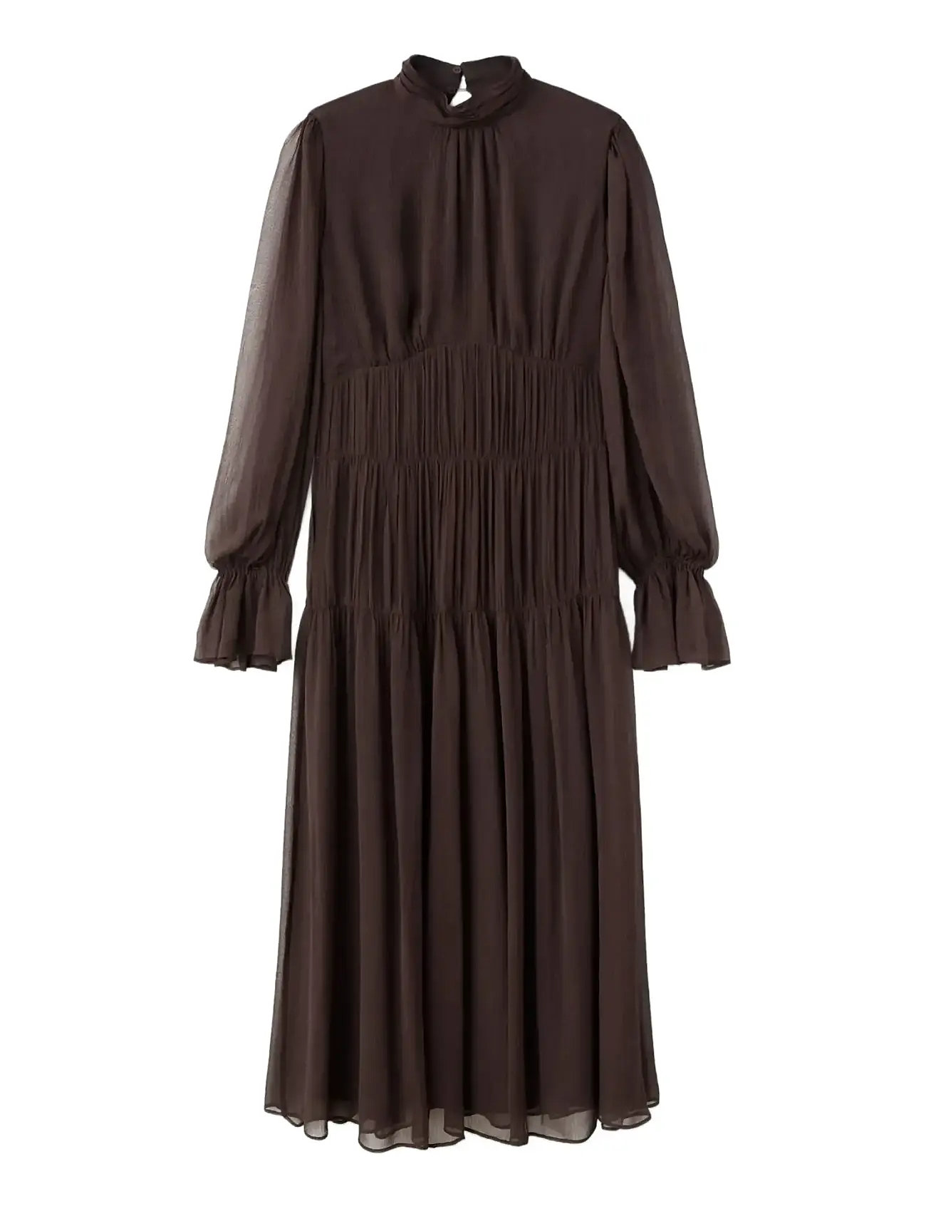MANGO Ruffled Kleid With Puffed Sleeves Braun - M - Damen