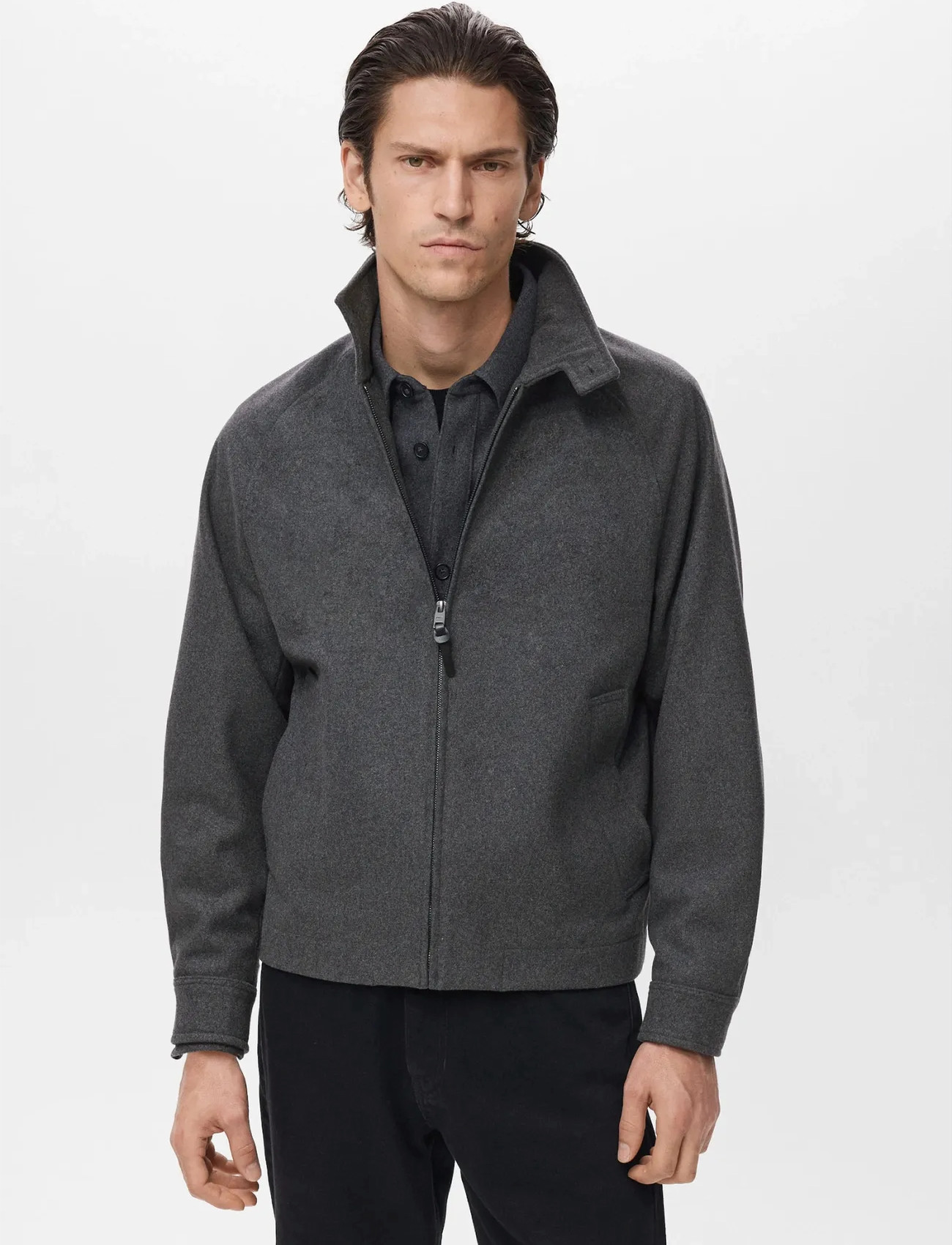 Mango Wool-Blend Jacket, XL, Grey, Jakker > Uldjakker, Herre