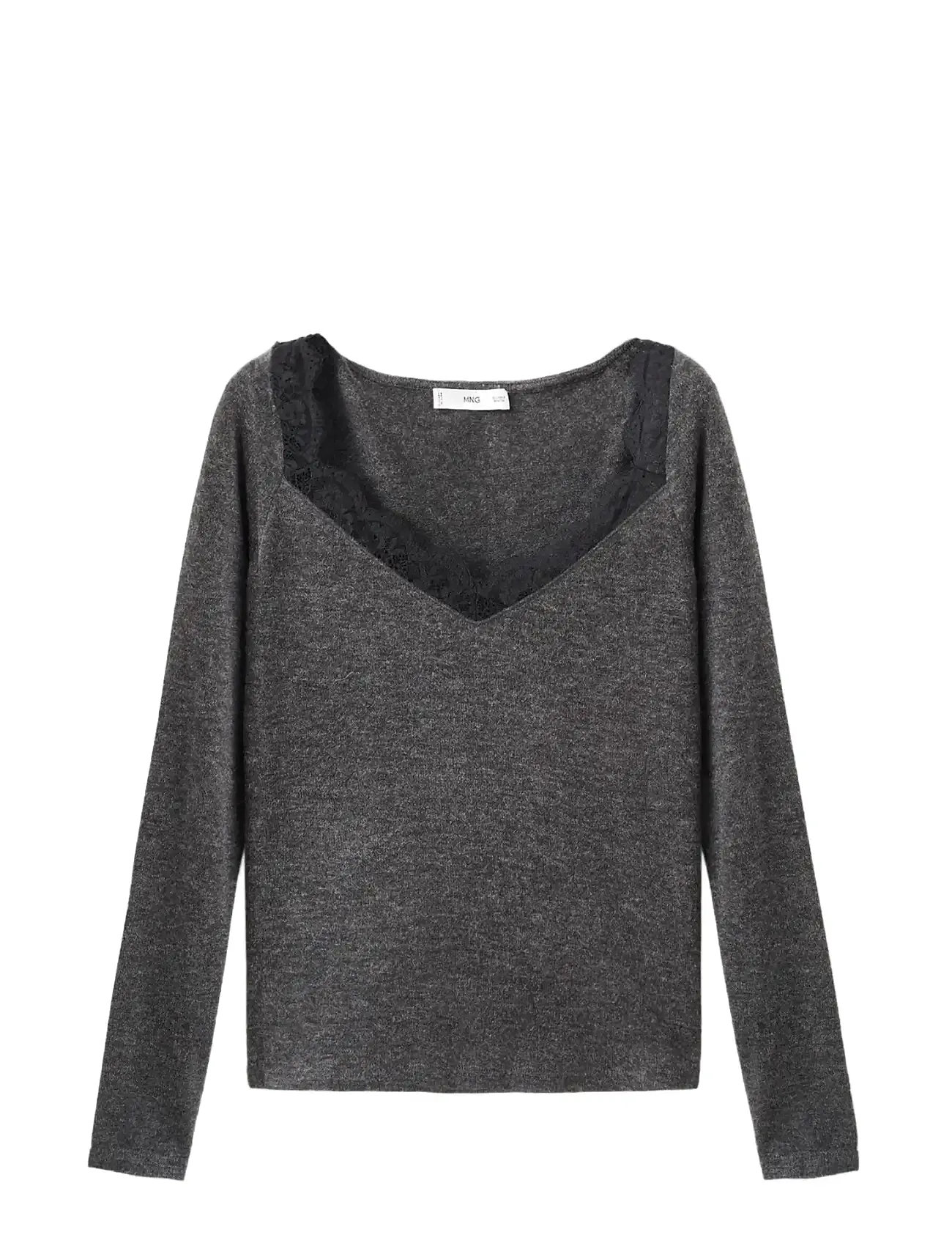 MANGO Strickjacke-Trimmed Scoop-Neck Oberteil Grau - L - Damen