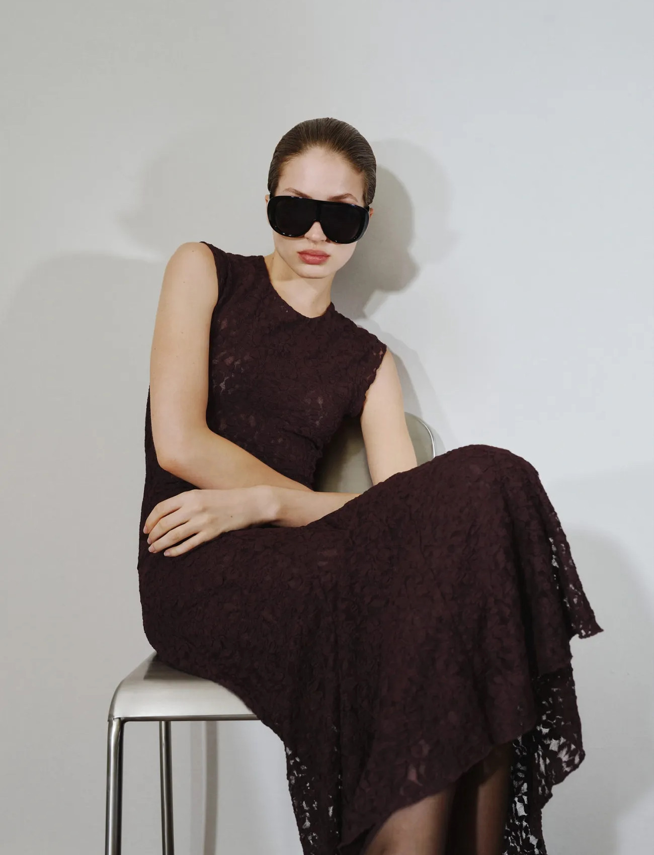 Mango Asymmetric Lace Dress, XS, Brown, Kjoler > Maxikjole, Dame