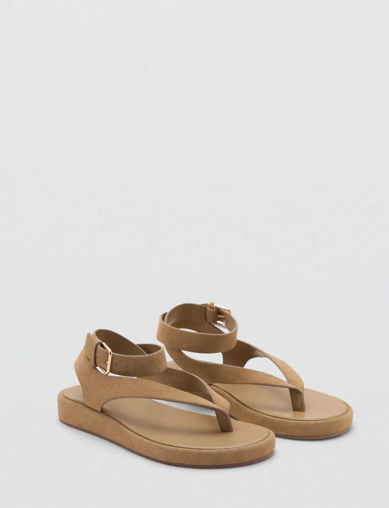 Mango Split Leather Sandals With Buckle, 39, Beige, Sandals > Gladiator Sandals, Dame