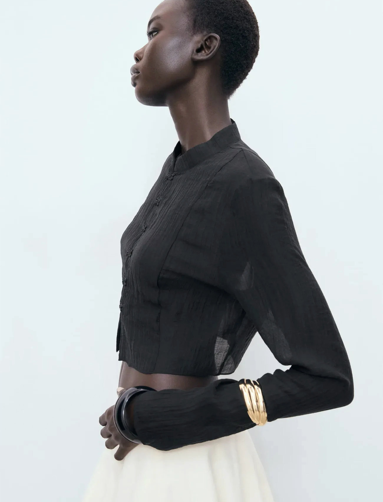 Mango Lyocell Blouse With Toggles, L, Black, Bluser > Langærmede, Dame