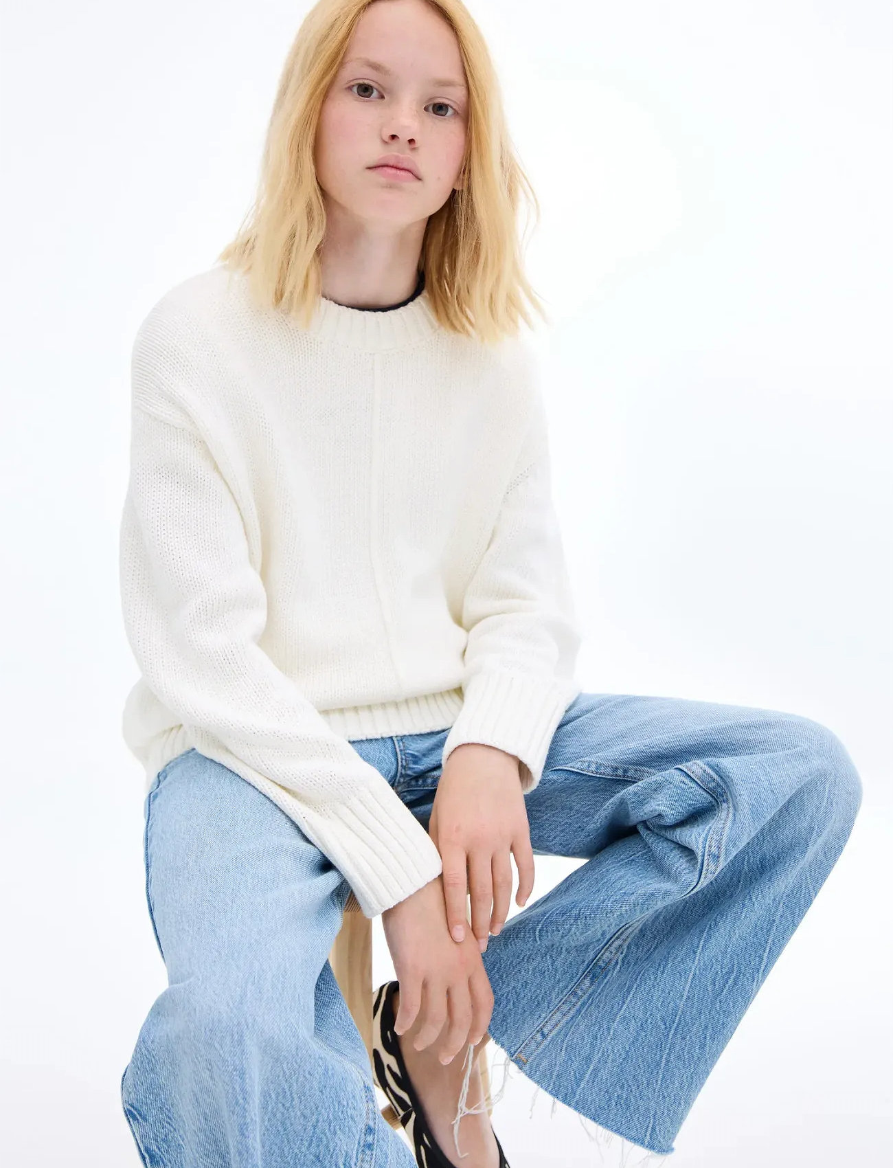 Mango Long-Sleeve Knitted Sweater, 13-14, Cream, Knitwear - Pullovers, Børn
