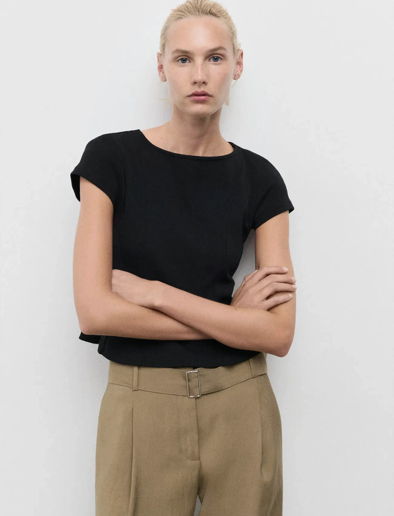 Mango A-Line Cotton Tee, L, Black, T-Shirts & Toppe > Kortærmede, Dame