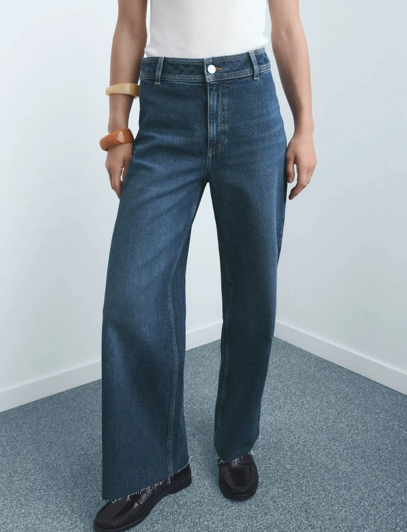 Mango Catherin Culotte High-Rise Jeans, 46, Blue, Jeans > Vidde, Dame