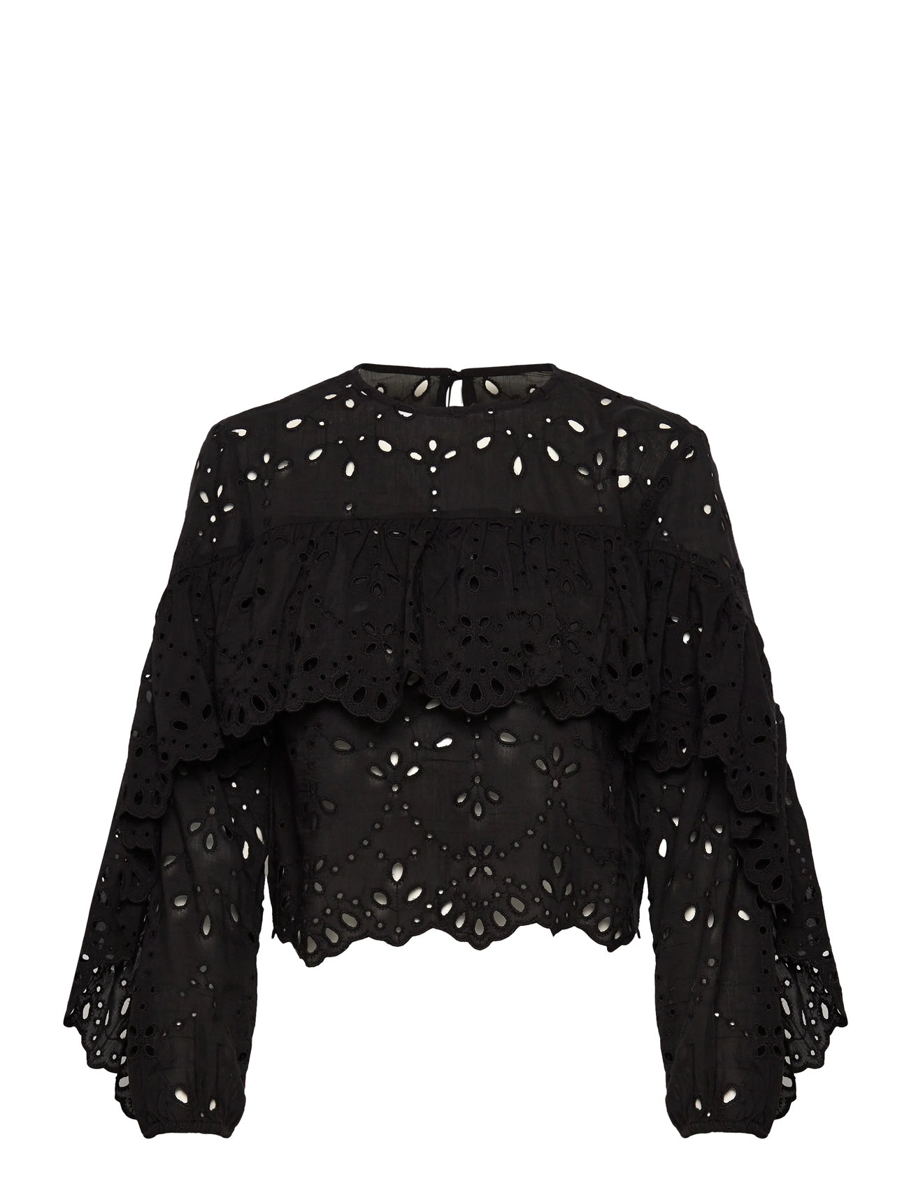 MANGO Bluse With Bestickt Eyelet Ruffles Schwarz - S - Damen