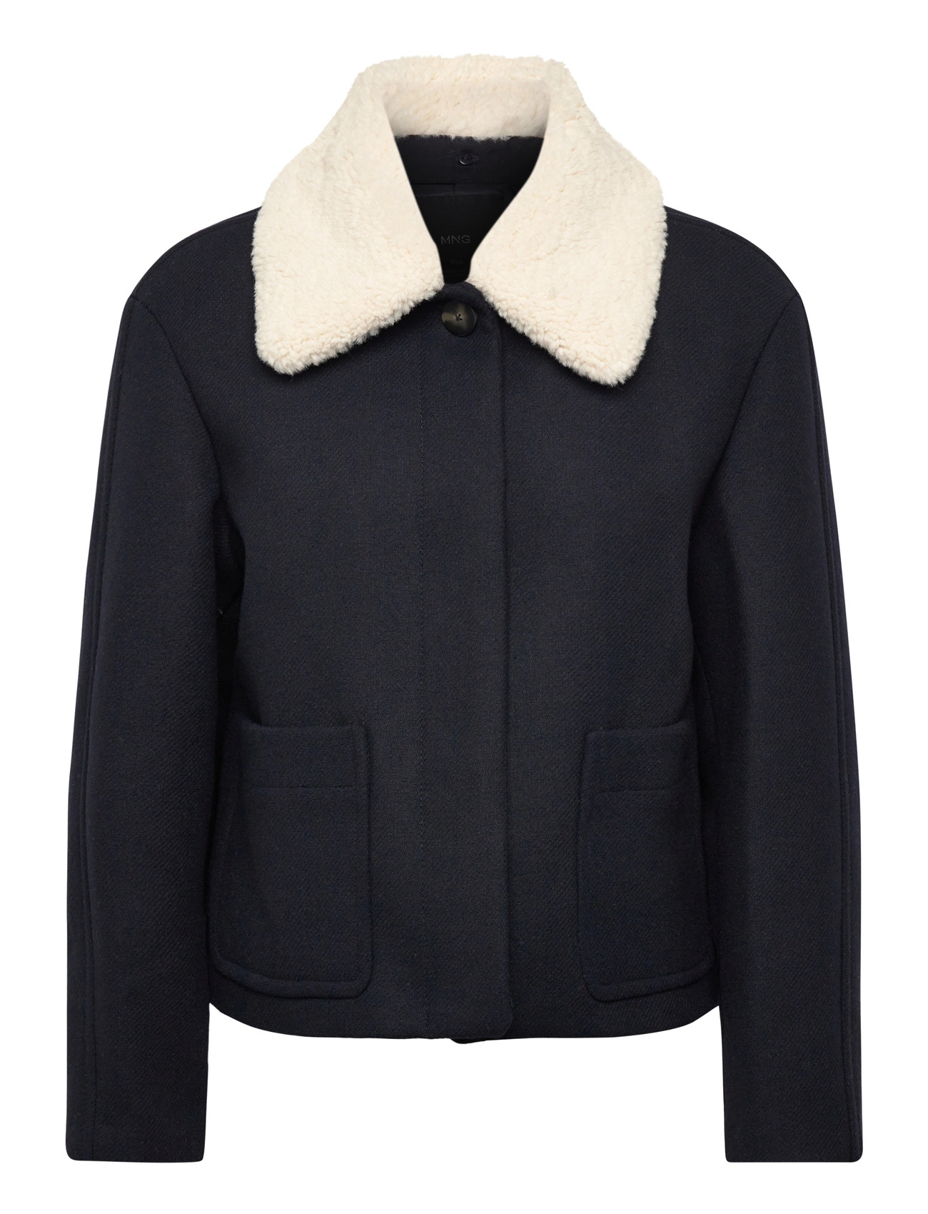 MANGO Wolle-Blend Jacke With Shearling-Blend Collar Navy - XL - Damen