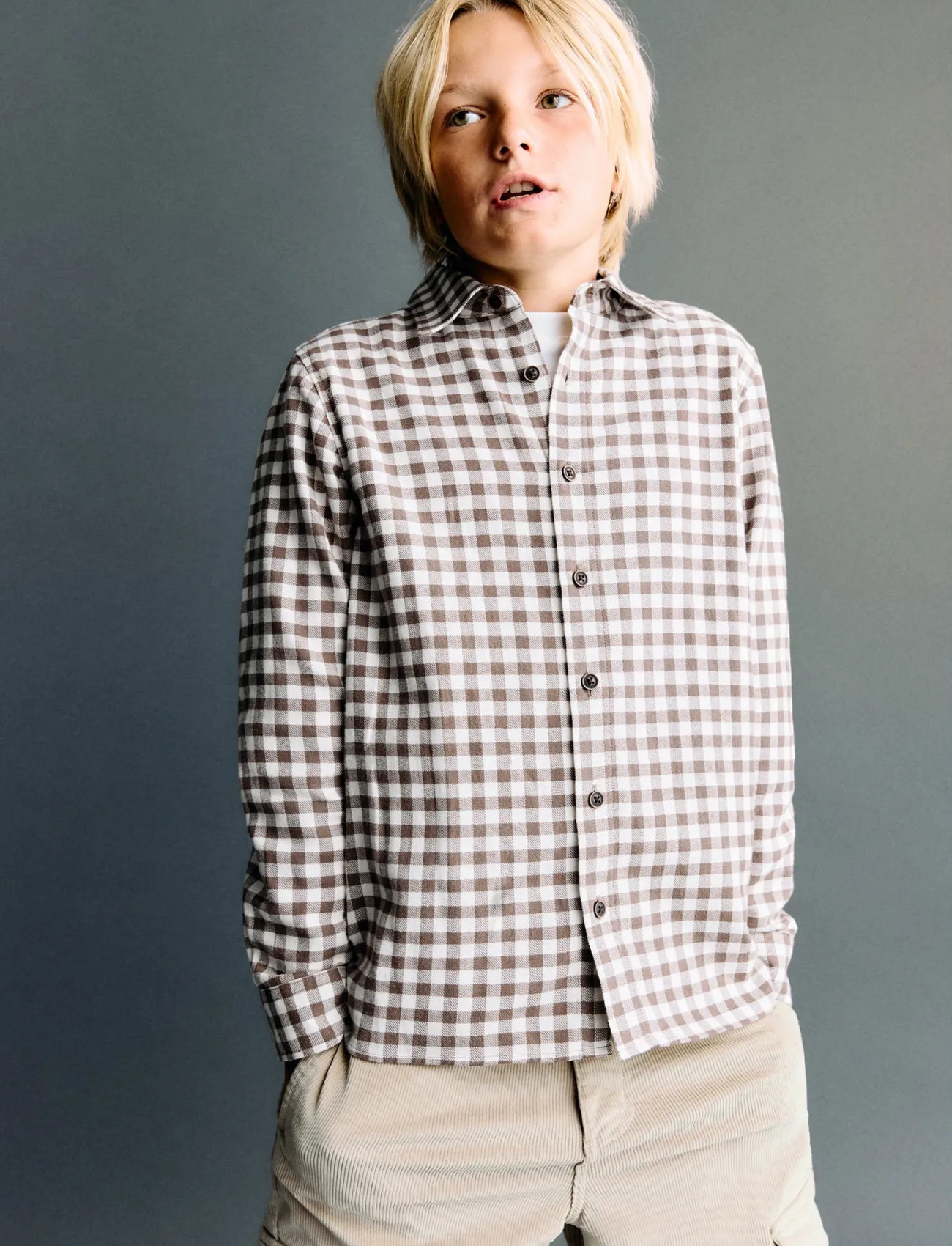 Mango Checked Print Shirt, 11, Brown, Skjorter > Langærmede Shirts, Børn