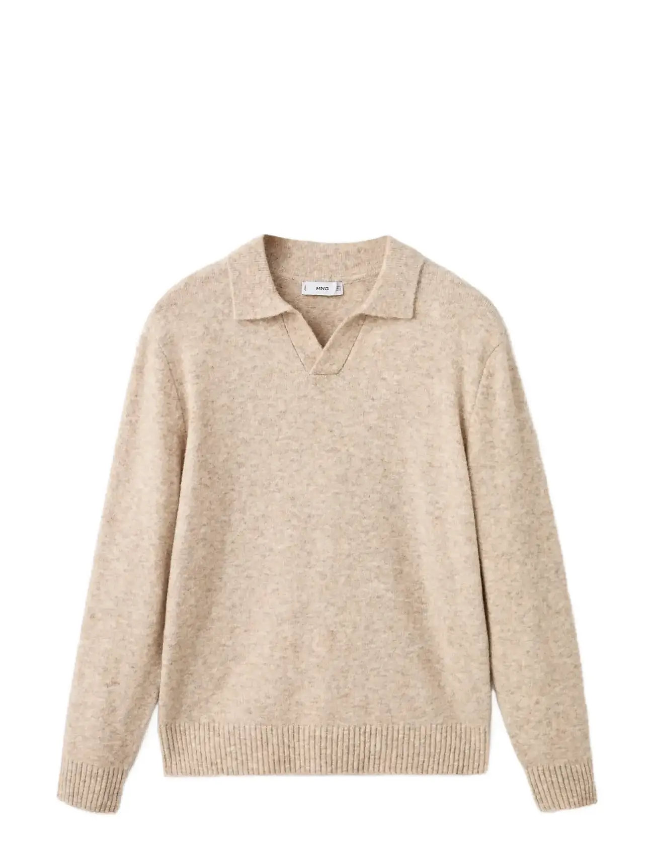 MANGO Strick Wolle Blend Polo Pullover Beige - XL - Herren