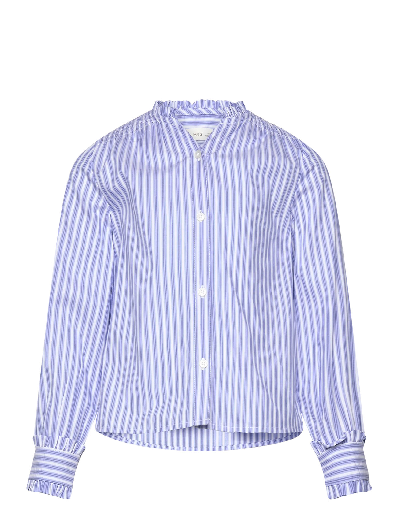 MANGO Gestreift Shirt With Pleated Details Blau - 7 - Kinder