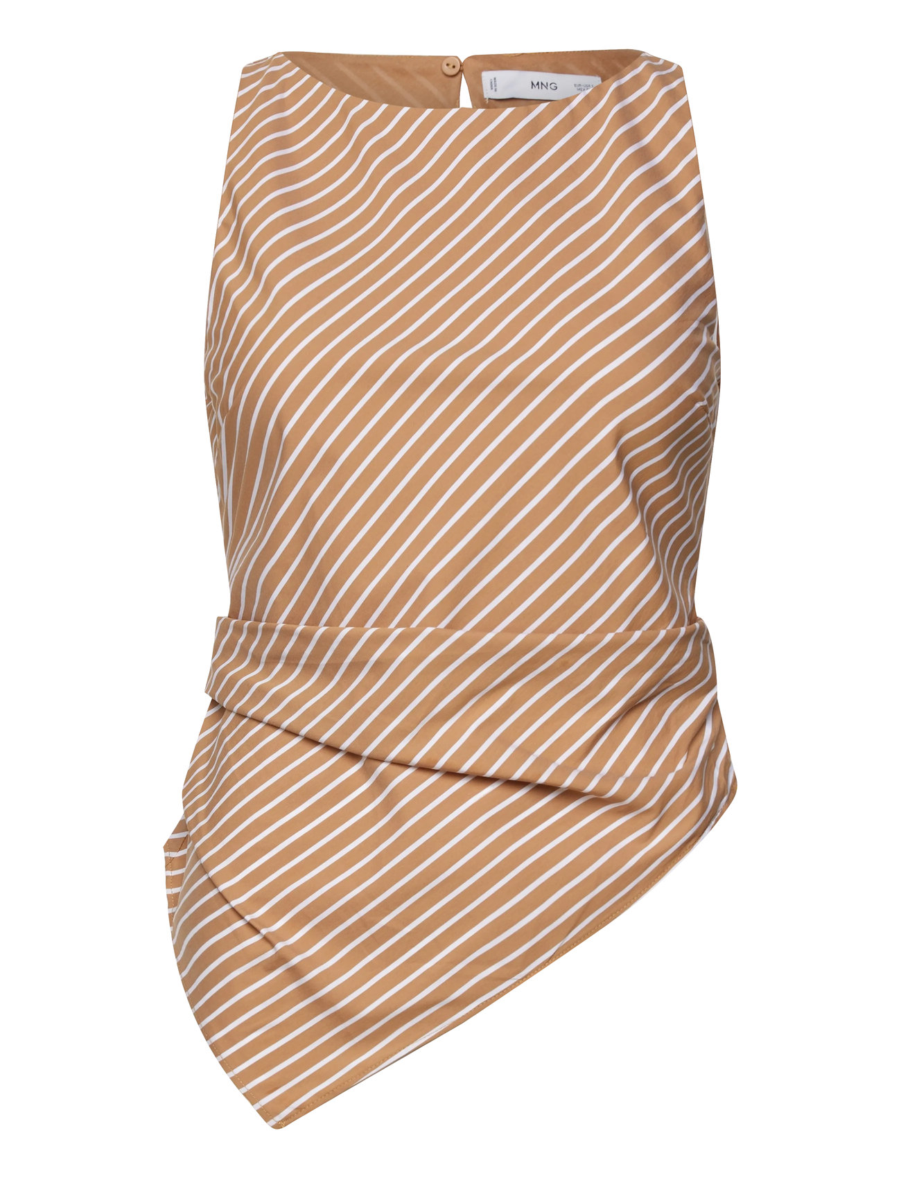 MANGO Asymmetrical Gestreift Baumwolle Oberteil Beige - S - Damen