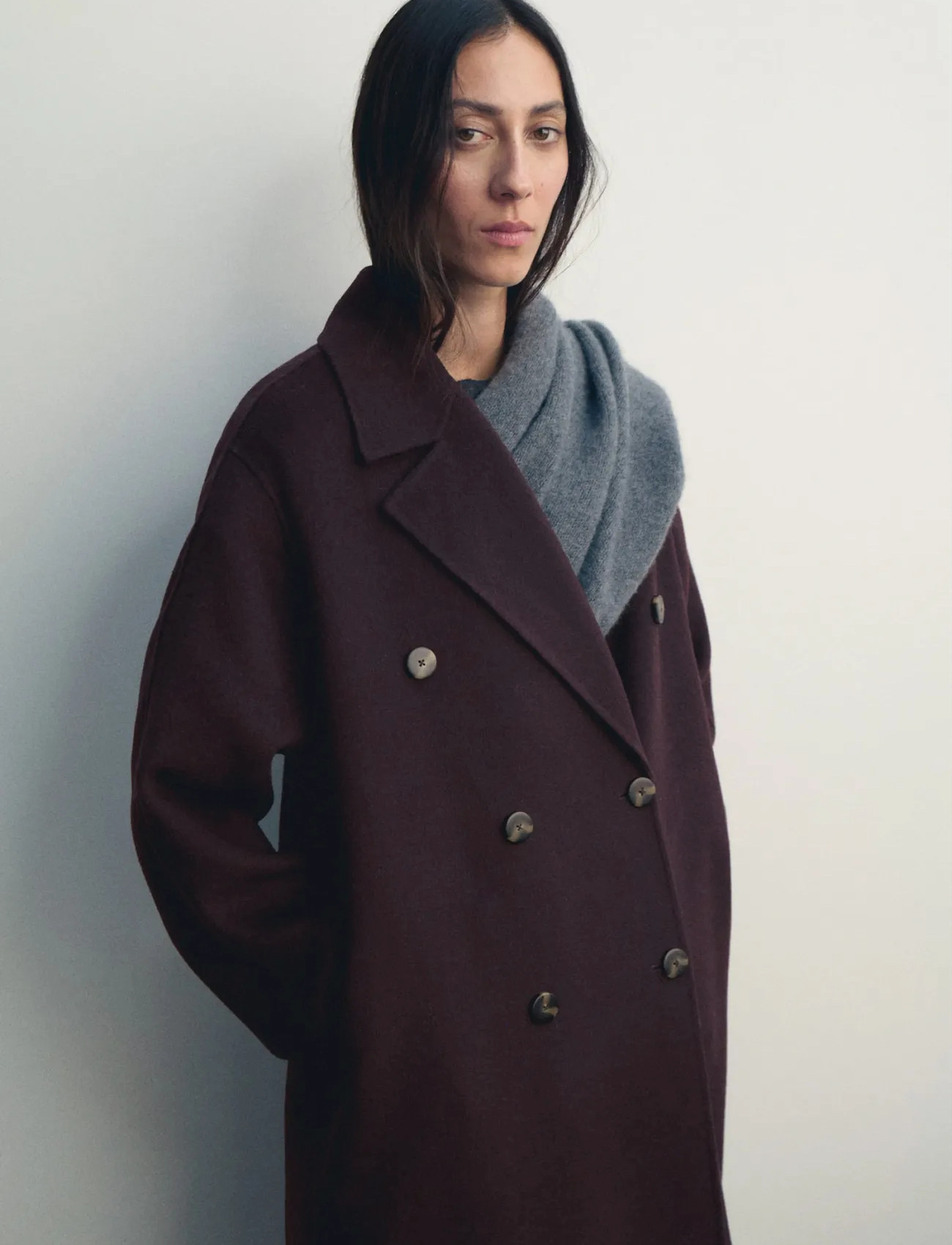 Mango Handmade Oversized Wool Coat, XL, Burgundy, Frakker > Uldfrakker, Dame