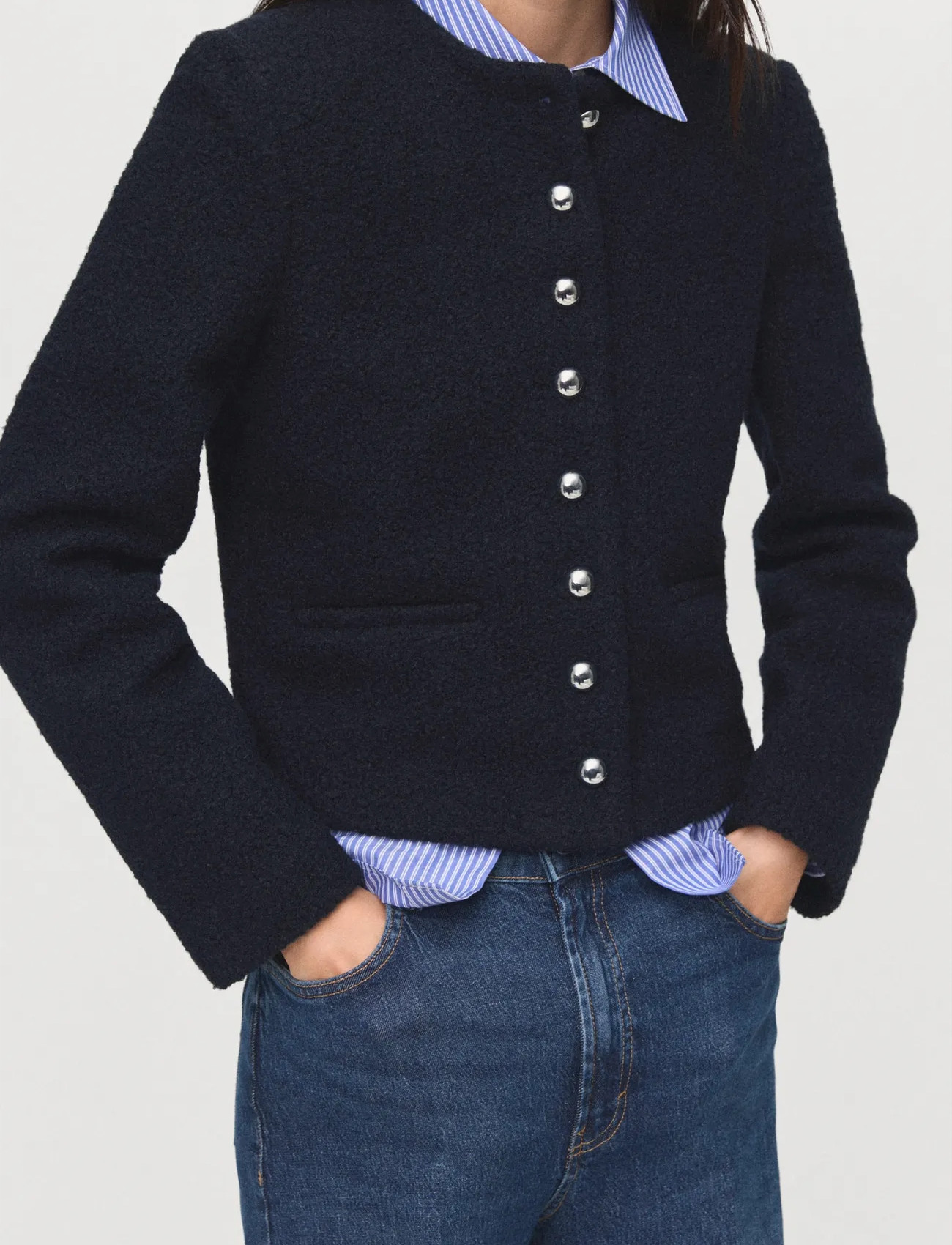 Mango Bouclé Jacket With Jewel Buttons, XS, Navy, Blazere > Bouclé Blazere, Dame