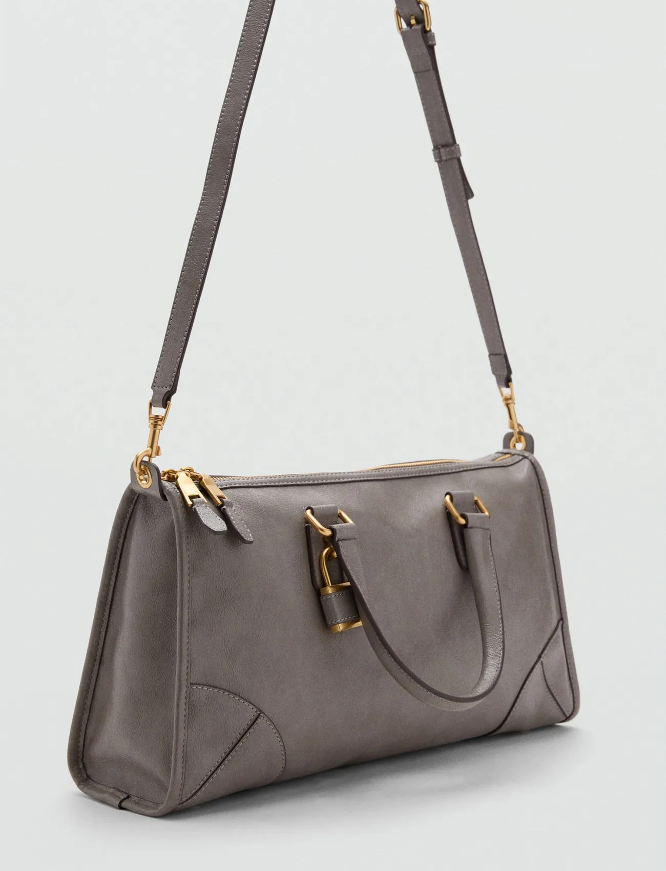 Mango Shiny Handbag With Handles, One Size, Grey, Tasker > Tasker Med Tophåndtag, Dame