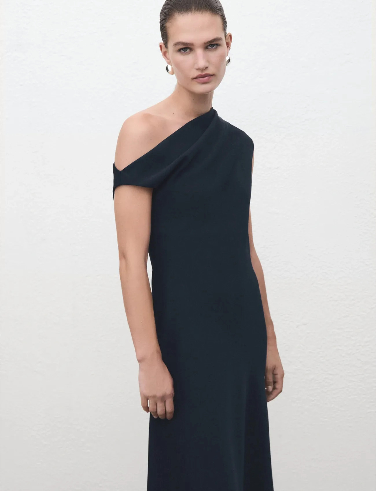 Mango A-Line Dress With Asymmetrical Neckline, XL, Navy, Kjoler > Knælange Og Midi, Dame