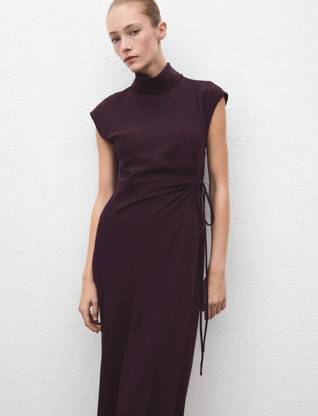Mango Turtleneck Wrap Dress, XL, Burgundy, Kjoler > Knælange Og Midi, Dame