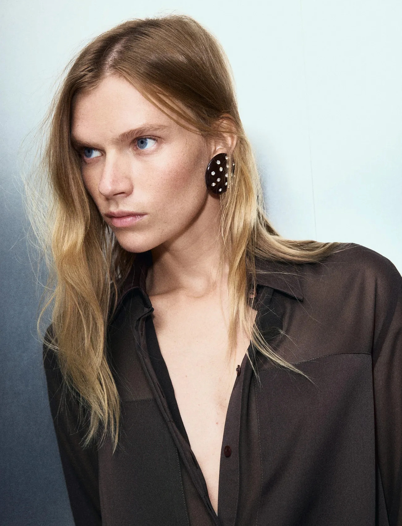 Mango Semi-Transparent Blouse With Patches, M, Brown, Skjorter > Langærmede, Dame