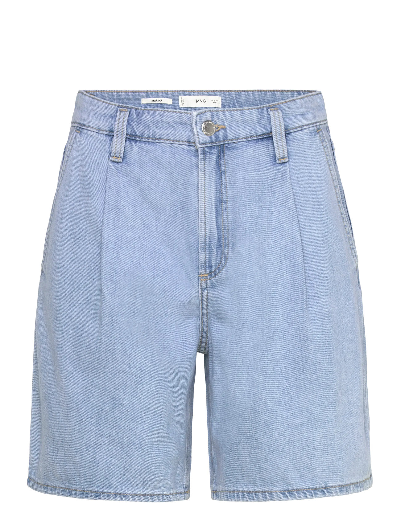 MANGO Mid-Rise Denim Bermuda Shorts With Pleats Blau - 38 - Damen