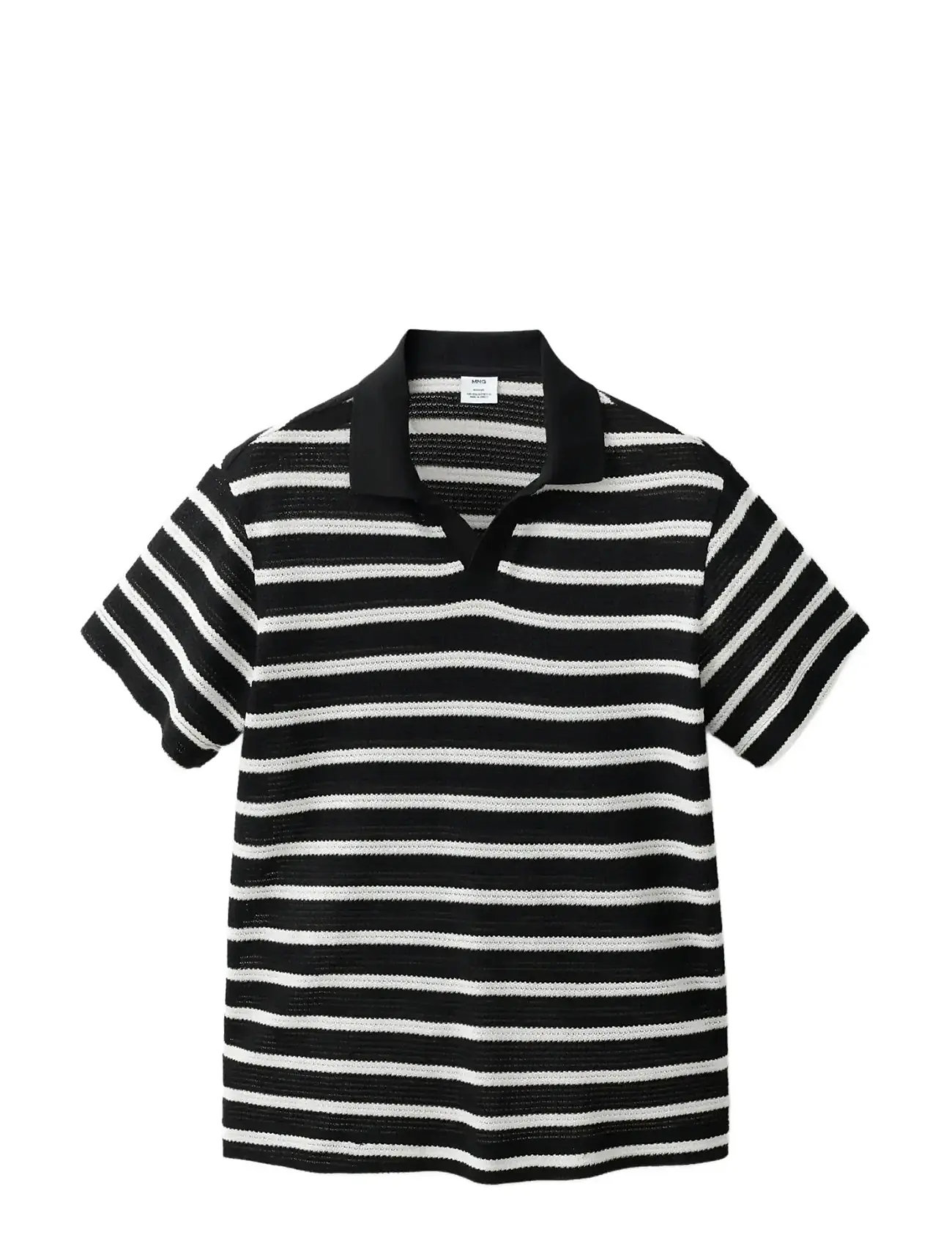 MANGO Gestreift Braided Knit Polo Shirt Schwarz - M - Herren