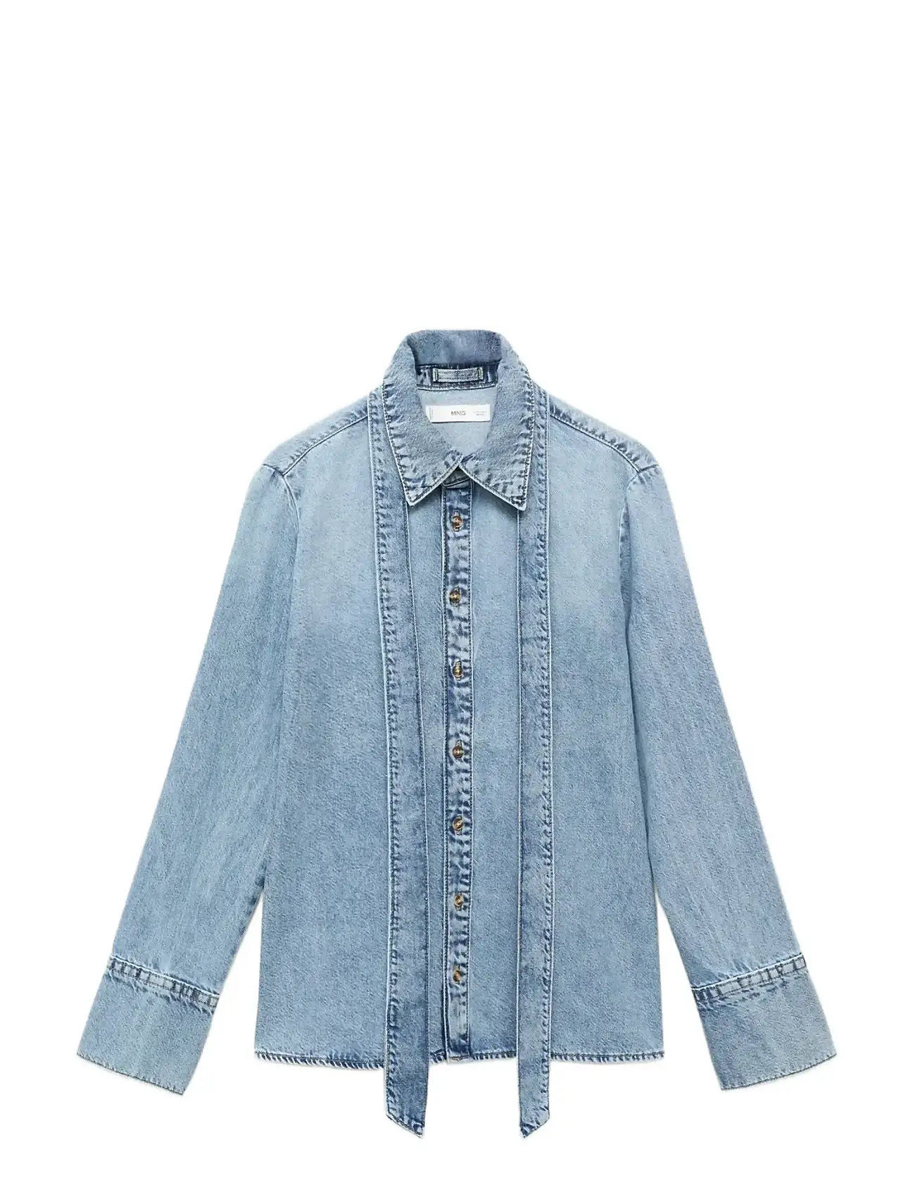 MANGO Denim Shirt With Bow Blau - XS - Damen