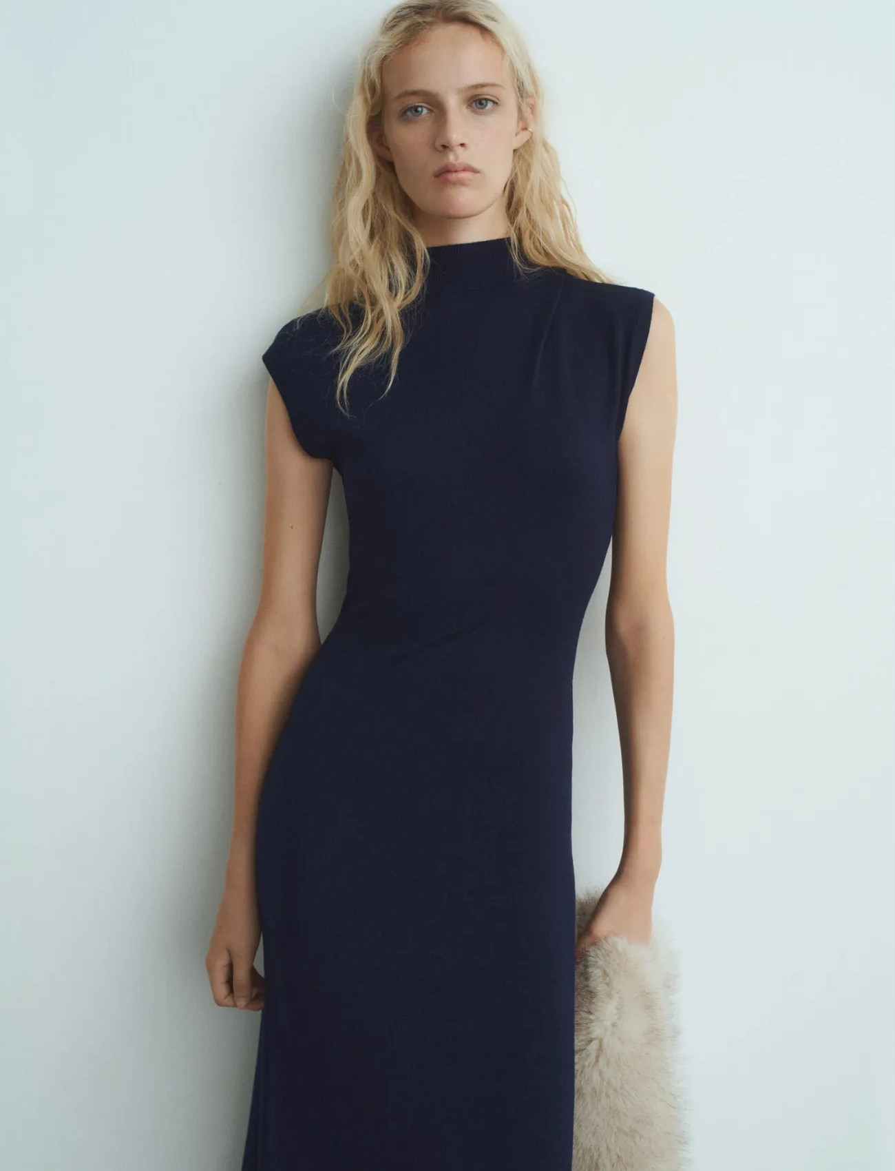 rib knit dress white Lovelock Halterneck Ribbed Knit Midi Dress White