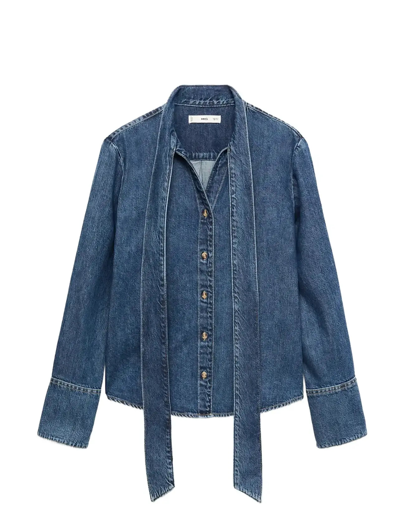 MANGO Denim Shirt With Bow Blau - S - Damen