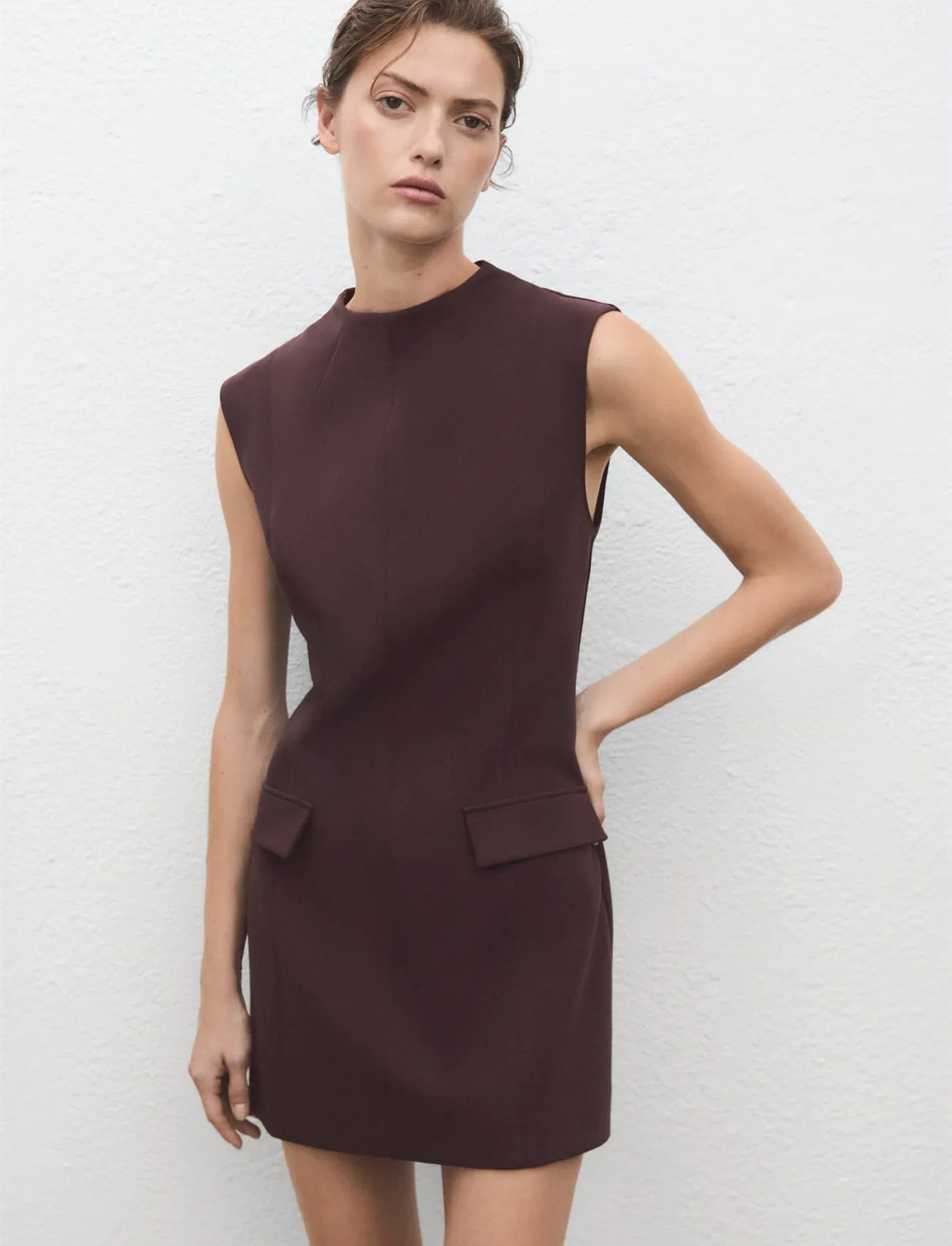 Mango Dress With Flap Pocket, XL, Burgundy, Kjoler > Kort Kjole, Dame