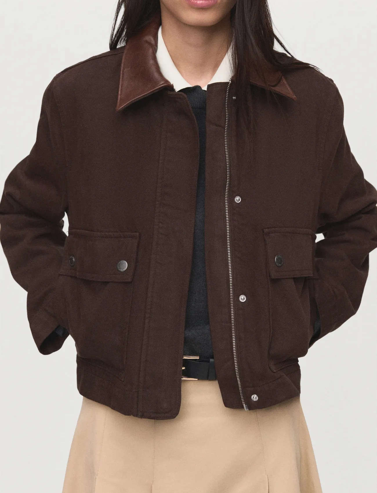 Mango Denim Parka With Faux-Leather Collar, XS, Brown, Jakker > Utility-Jakker, Dame
