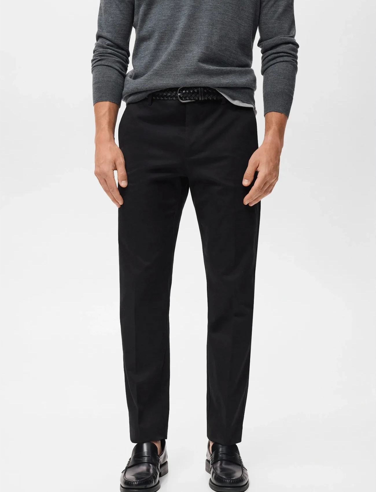 Mango Regular-Fit Cotton Trousers, 44, Black, Bukser > Afslappet, Herre