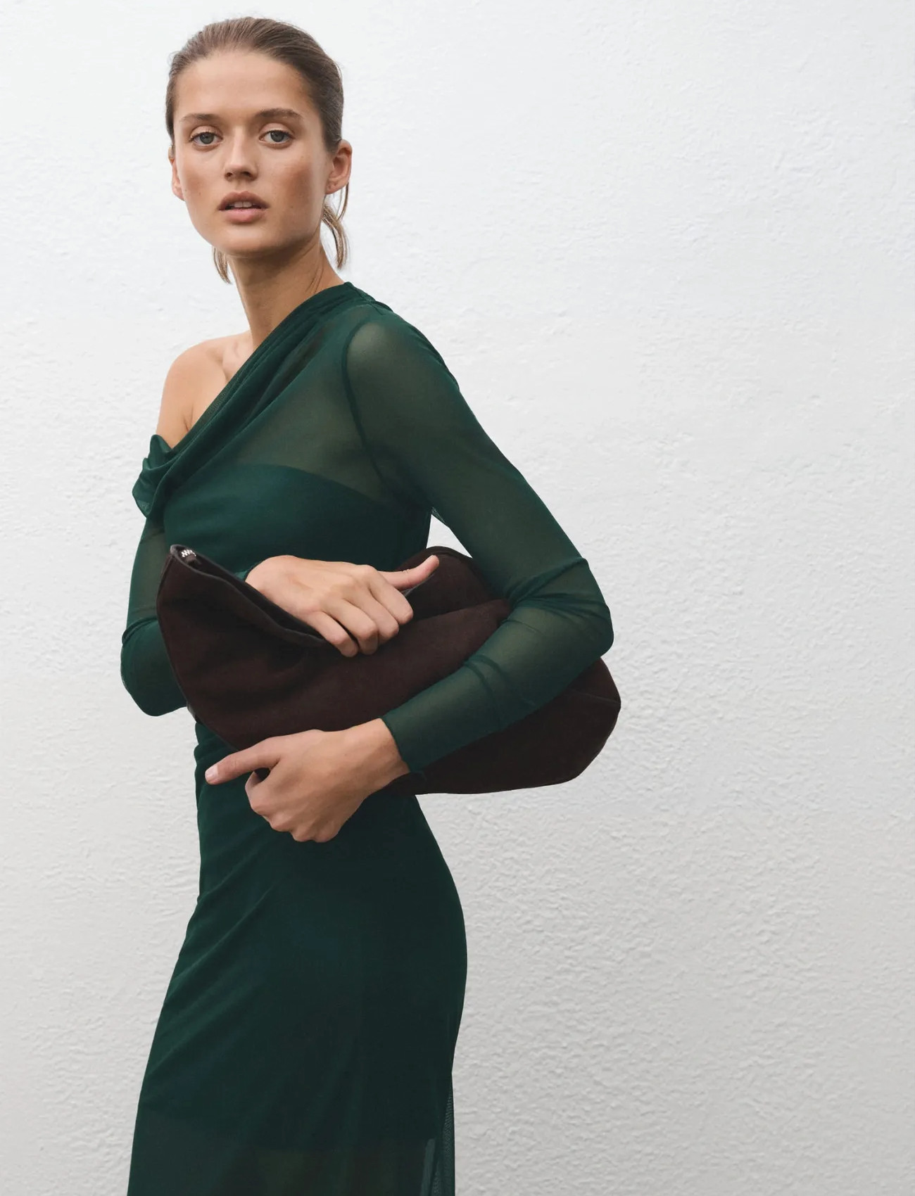 Mango Semi-Transparent Asymmetrical Dress, XL, Green, Kjoler > Knælange Og Midi, Dame