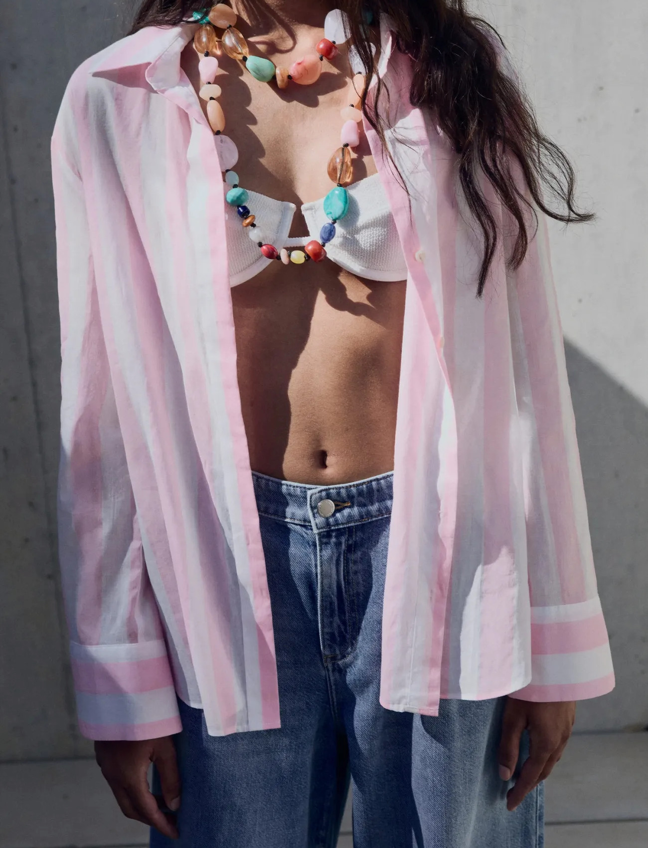 Mango Striped Cotton Shirt, XS, Pink, Skjorter > Langærmede, Dame