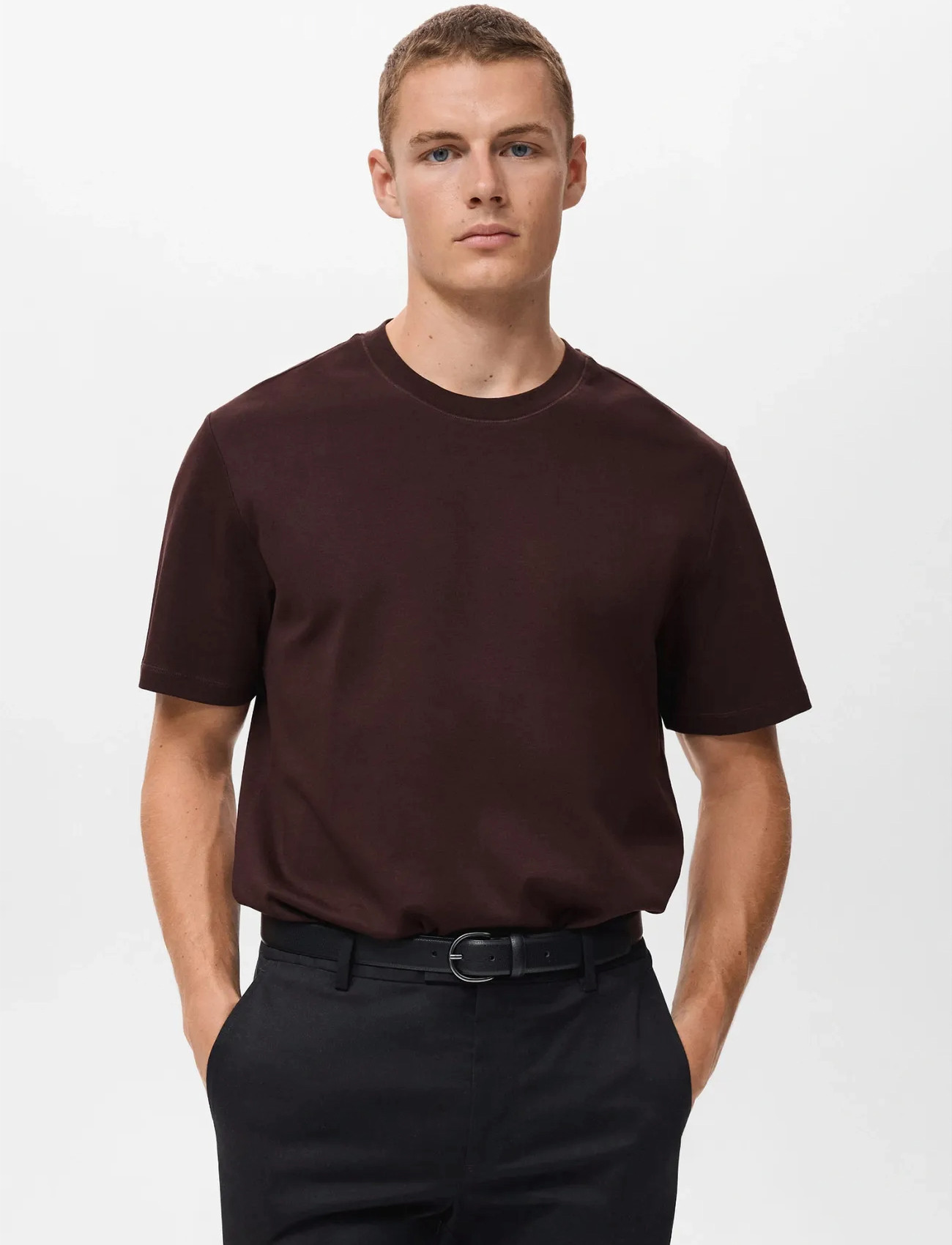 Mango Medium Weight Regular Fit T-Shirt, S, Burgundy, T-Shirts > Kortærmede, Herre