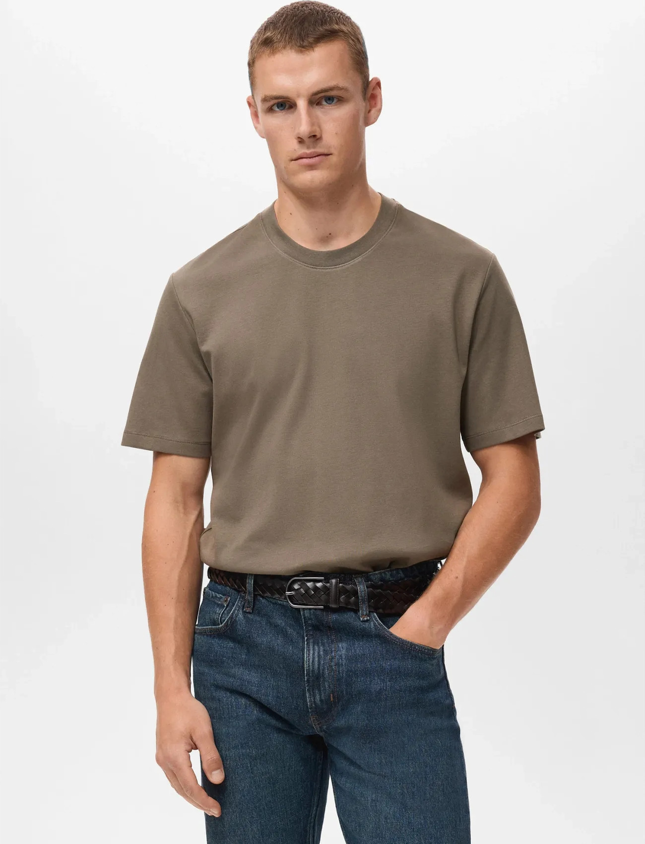 Mango Medium Weight Regular Fit T-Shirt, M, Brown, T-Shirts > Kortærmede, Herre