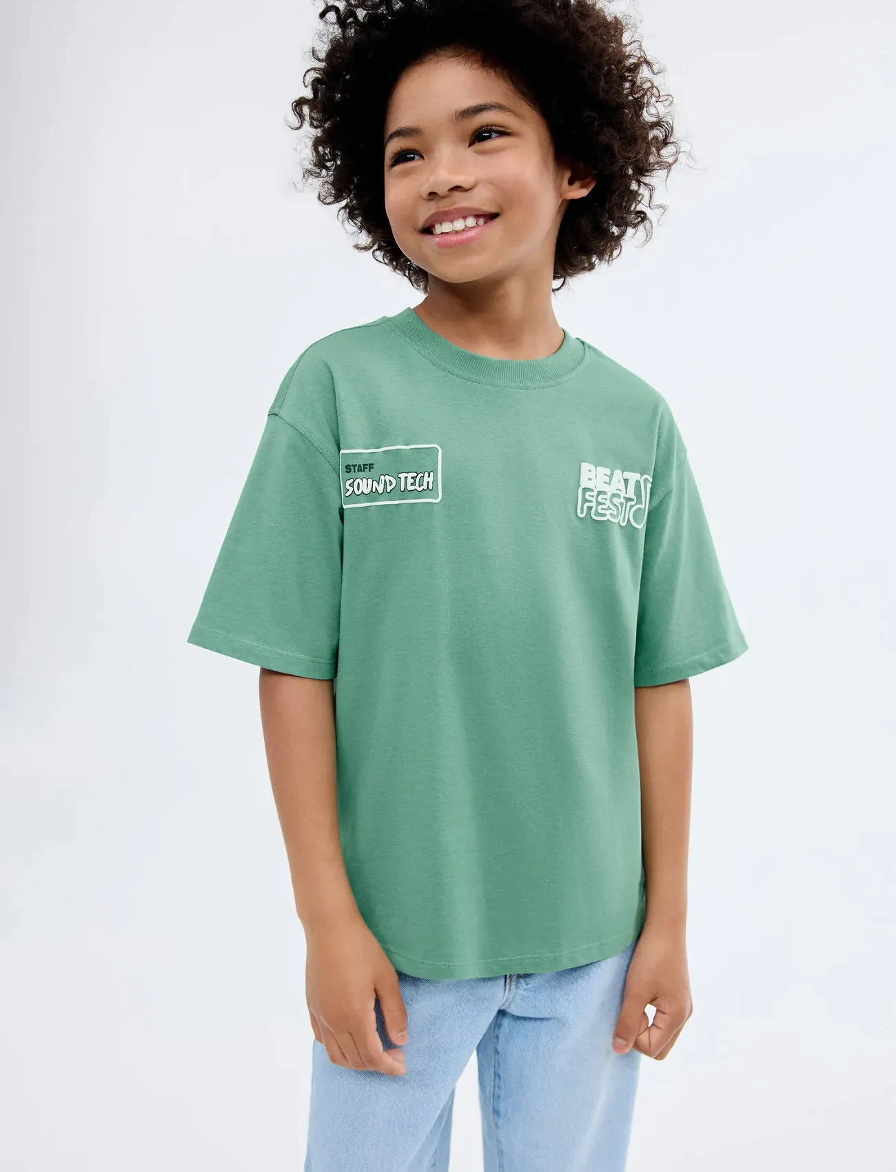 Mango Printed Embossed Letters T-Shirt, 5-6, Green, T-Shirts > Kortærmede, Børn
