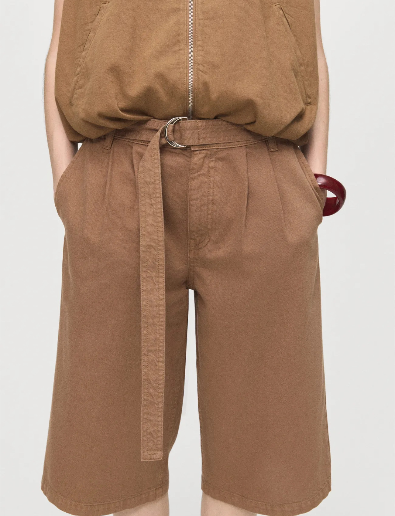 Mango Denim Jorts With Belt, 38, Brown, Shorts > Bermudas, Dame