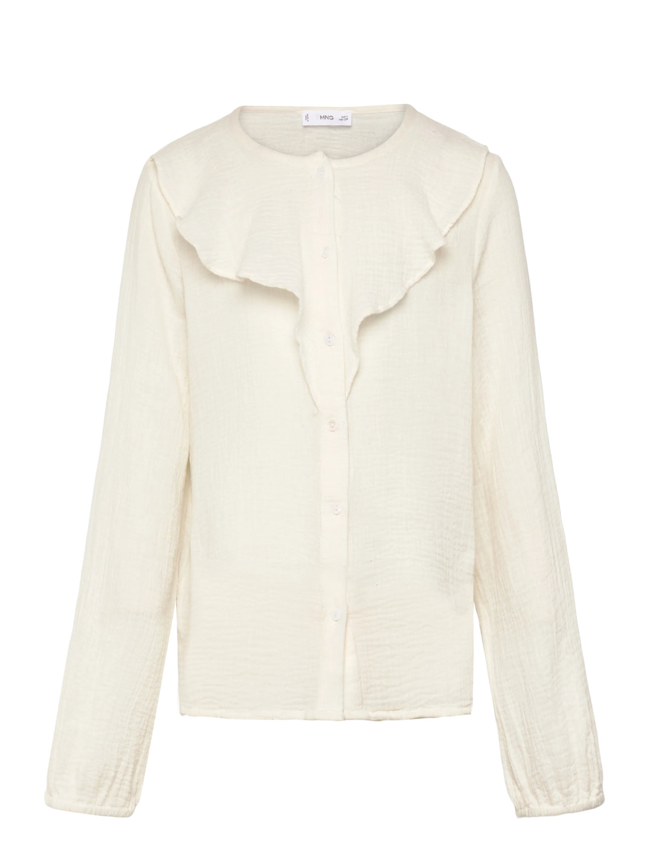 MANGO Crinkled Ruffle Shirt Cream - 8 - Kinder