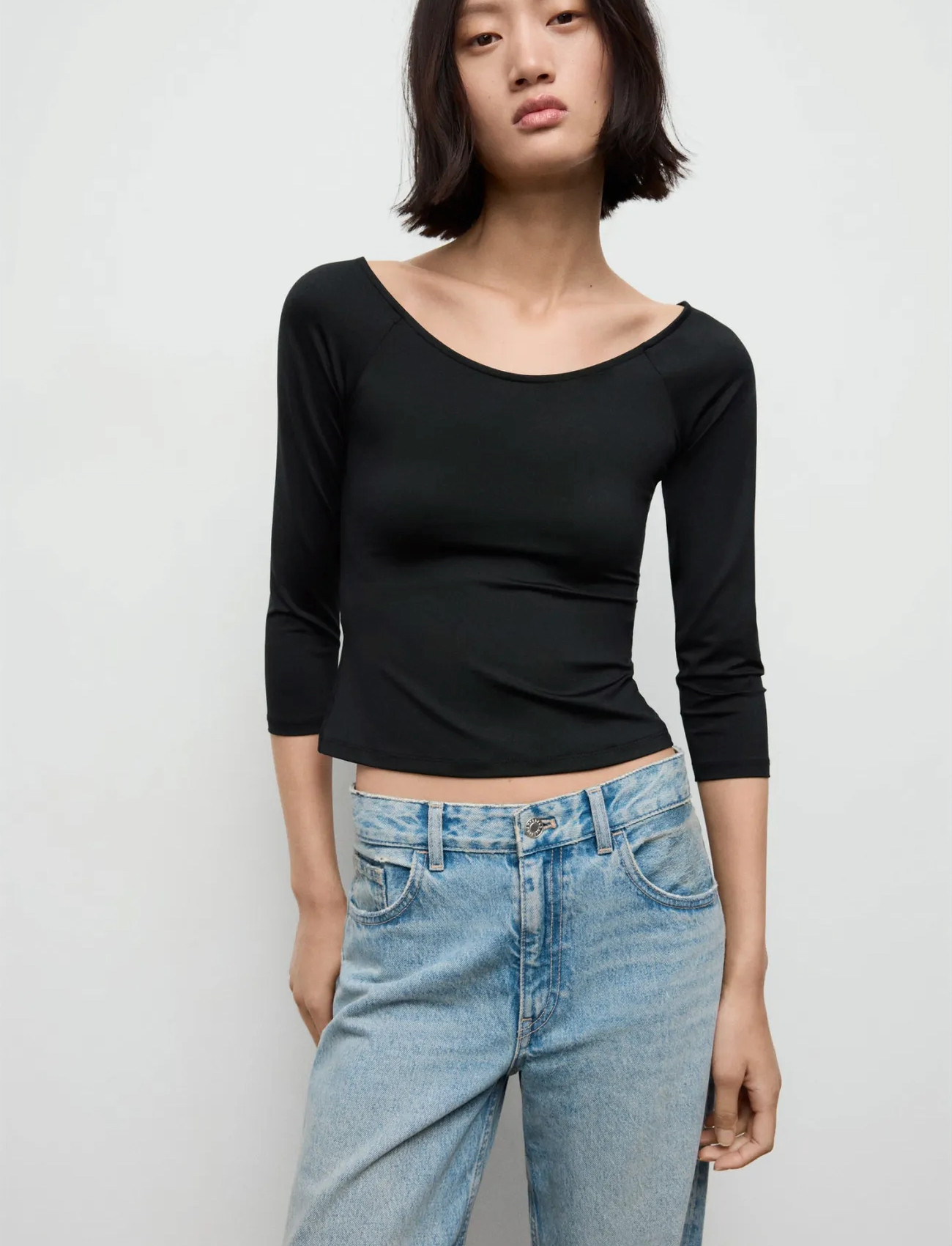 Mango Three-Quarter Sleeve T-Shirt, XL, Black, T-Shirts & Toppe > Langærmede, Dame