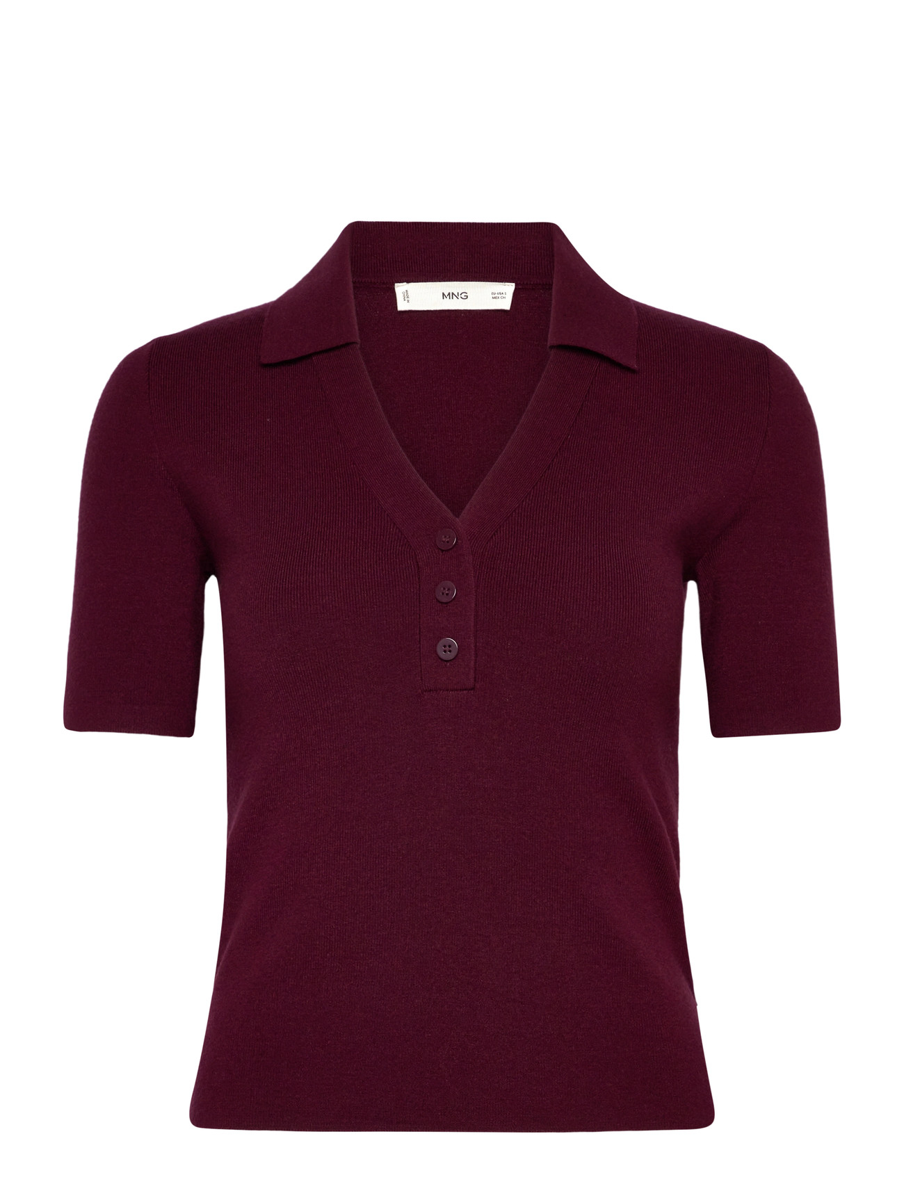 MANGO Fine-Knit Pullover With Shirt Collar Burgundy - XS - Damen