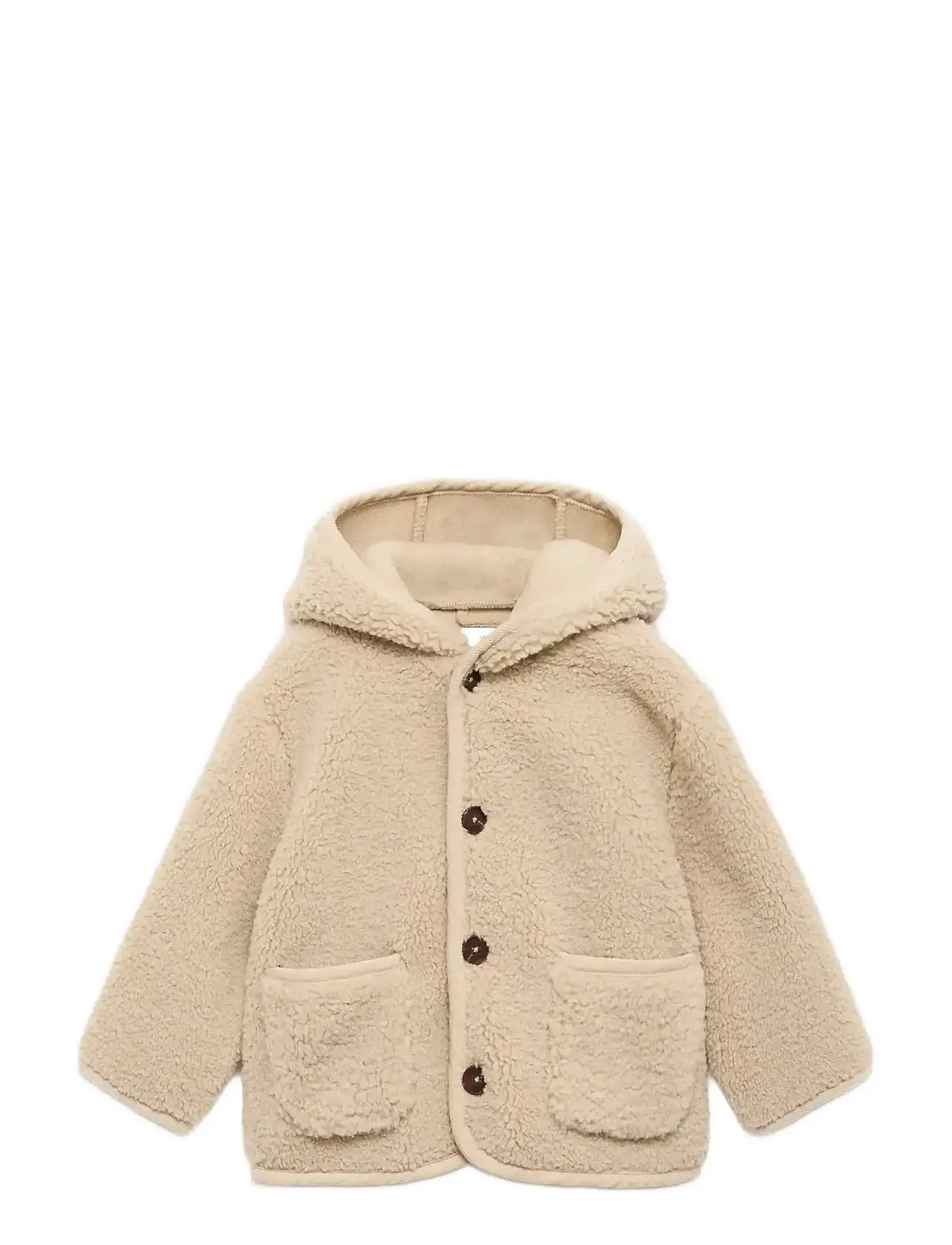Mango Shearling-Effect Hooded Coat, 2-3, Beige, Yderbeklædning Af Fleece > Fleecejakker, Børn