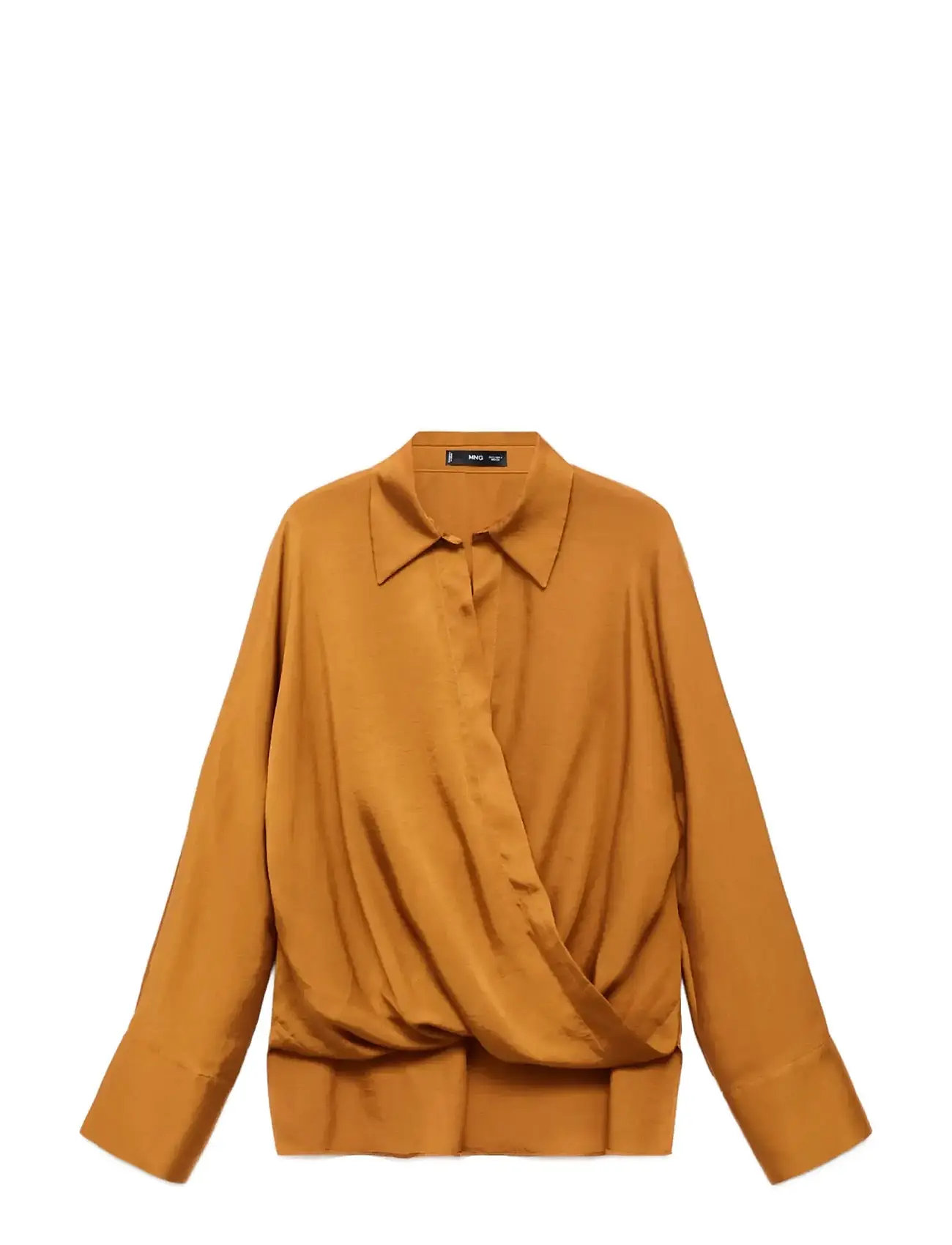 MANGO Cross-Over Satin Bluse Gelb - S - Damen
