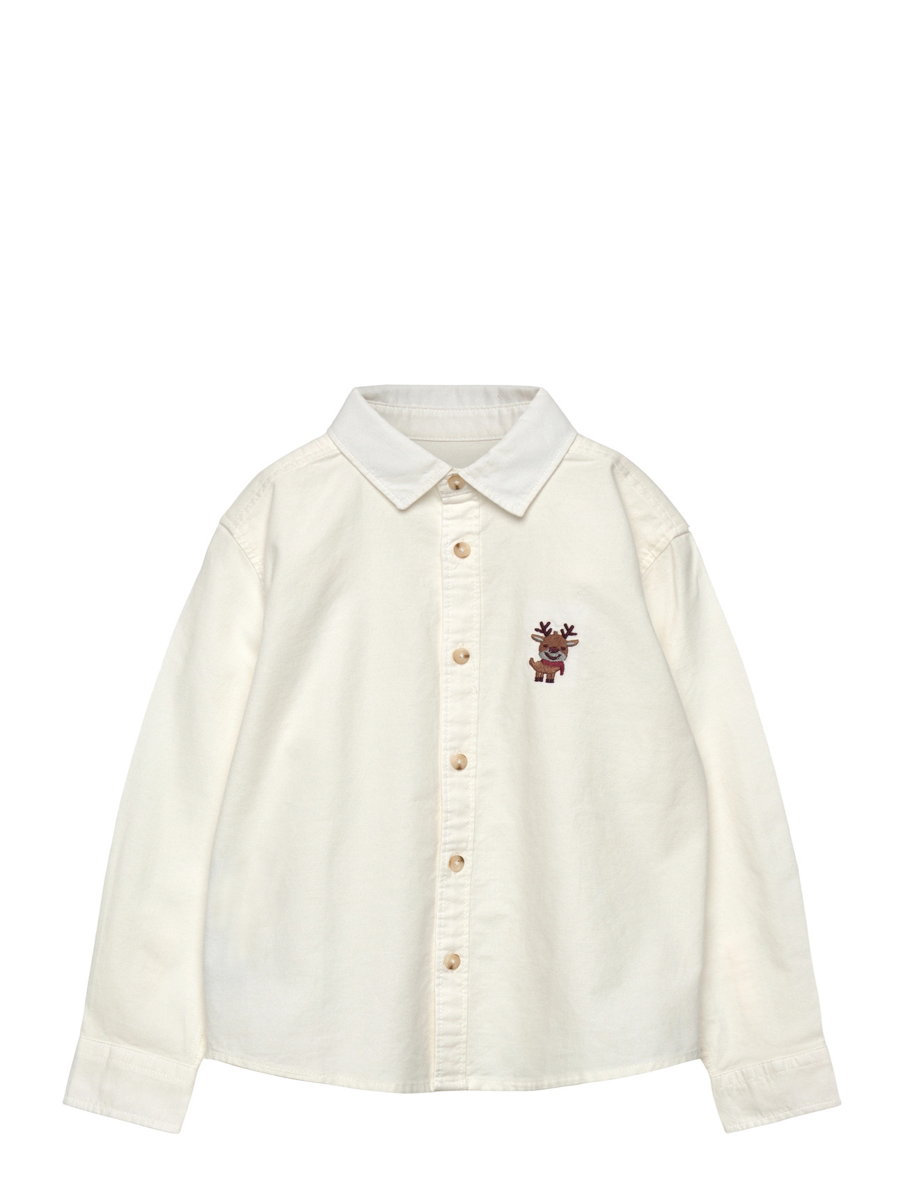 Mango Shirt With Reindeer Embroidery, 7, White, Skjorter > Langærmede Shirts, Børn