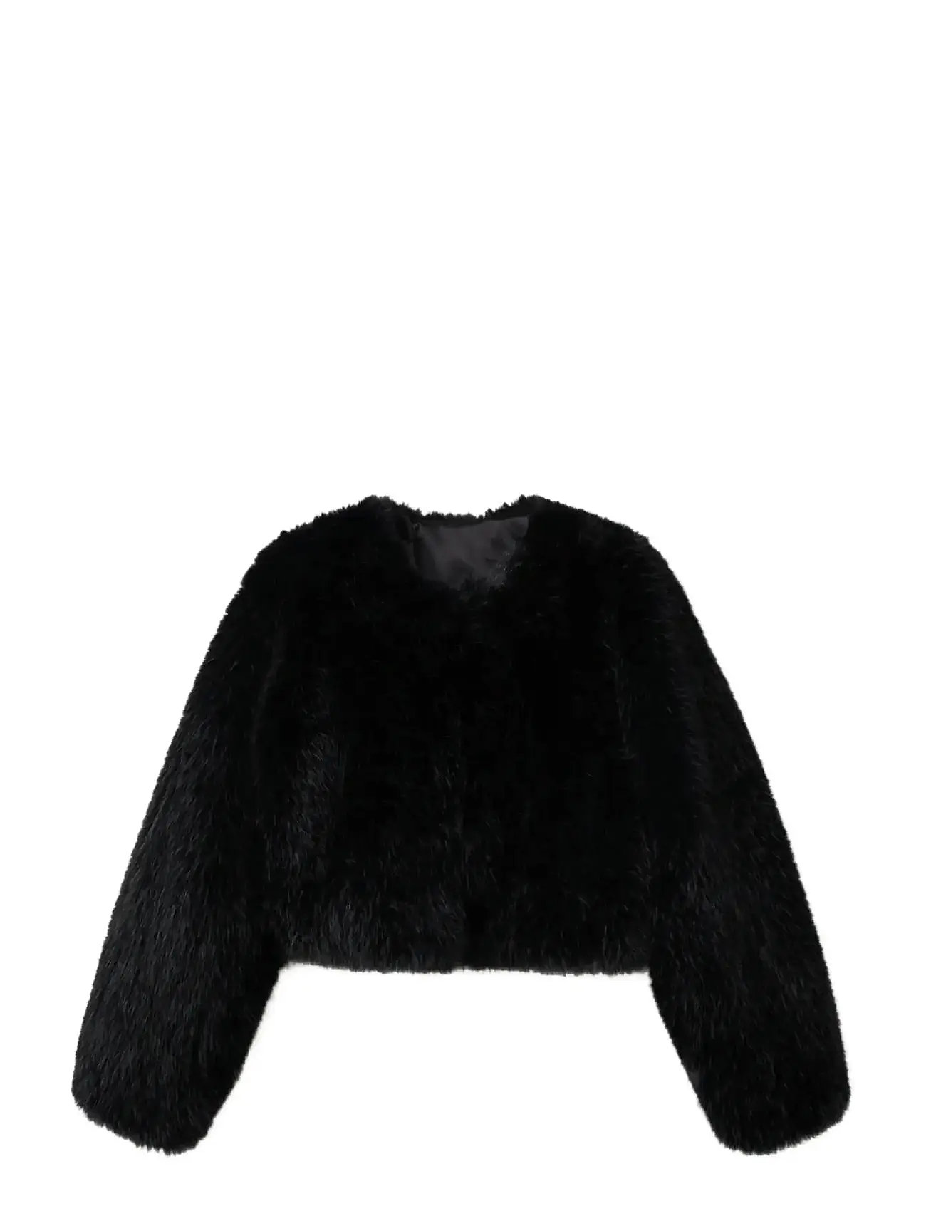 MANGO Faux-Pelz Cropped Jacke Schwarz - L - Damen