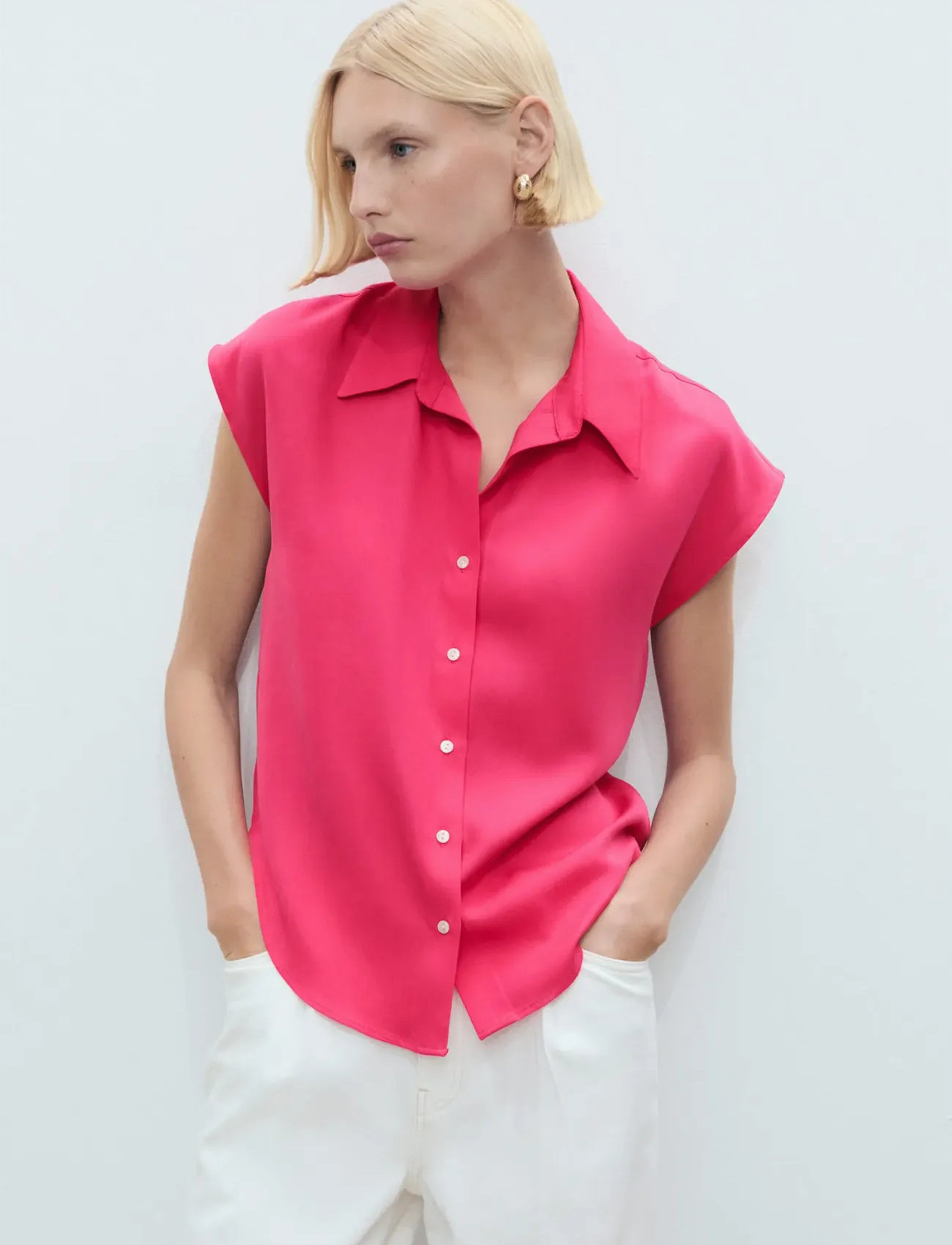 Mango Lyocell Sleeveless Shirt, XS, Red, Skjorter > Kortærmede, Dame