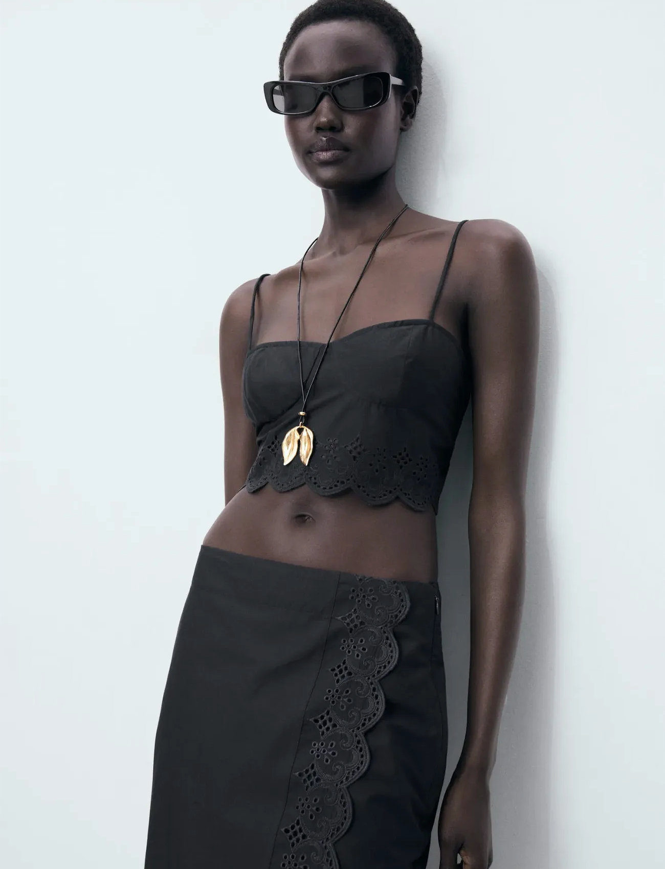Mango Embroidered Cotton Skirt, XL, Black, Nederdele > Knælange Og Midi Nederdele, Dame